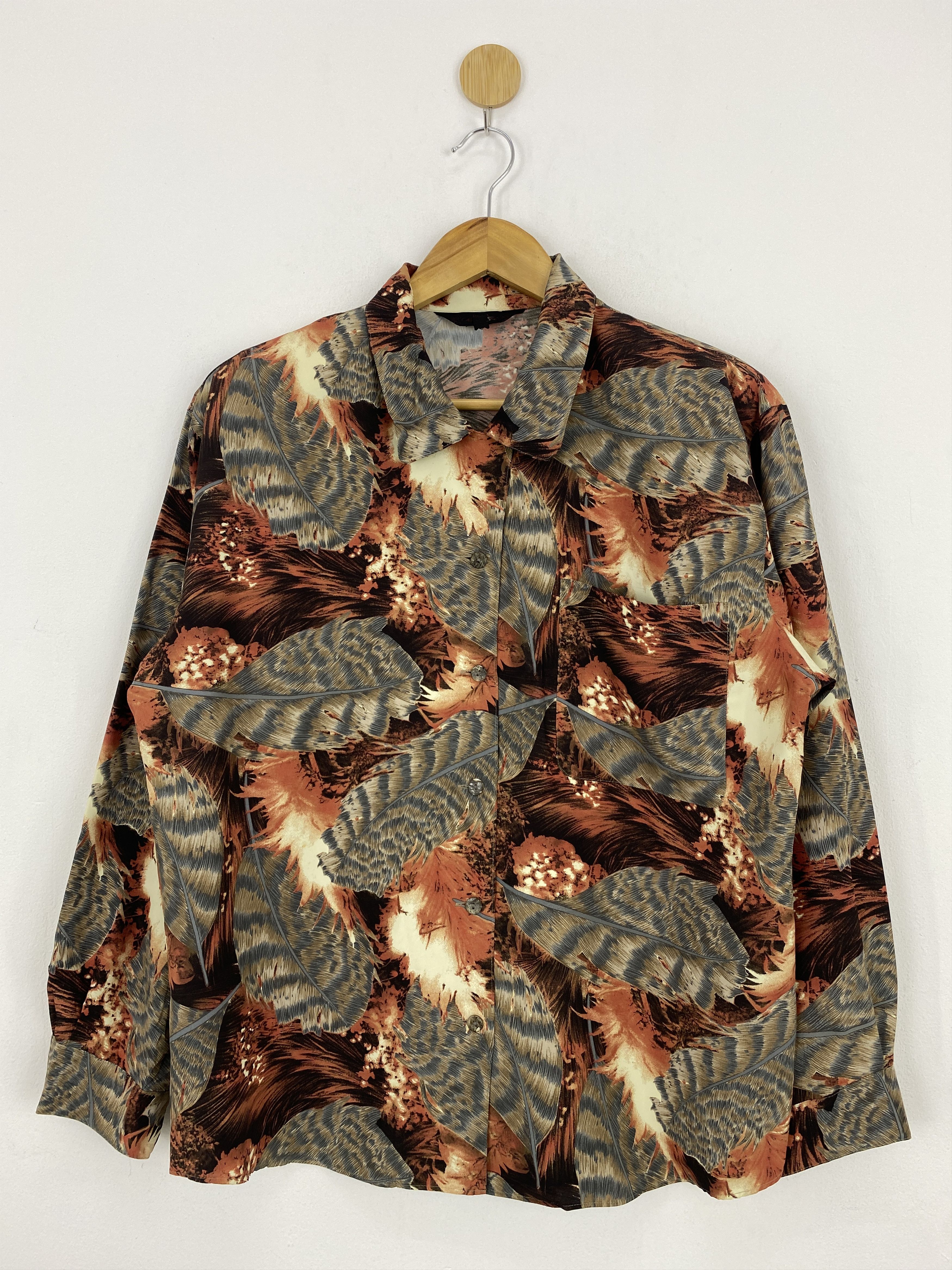 Vintage Full Printed Leaves Design Silk Shirt J1851