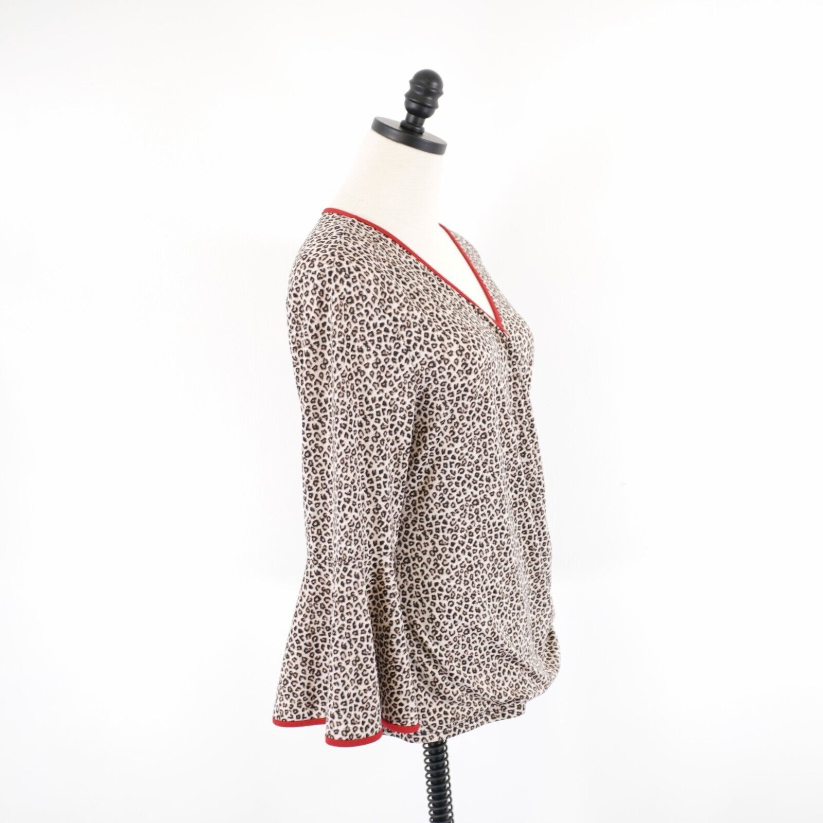 Designer Coco Bianco Kimono Flutter Sleeve Cheetah Print Brown Blouse Size L / US 10 / IT 46 - 7 Thumbnail