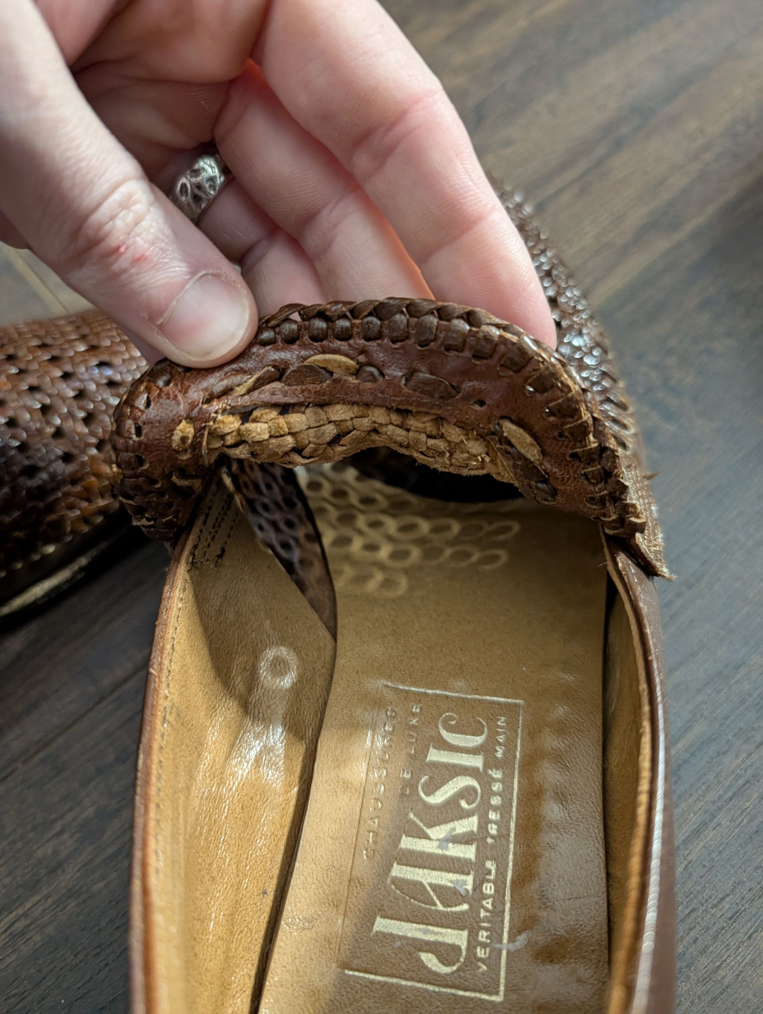 Vintage French VTG Hand-braided handmade leather loafers Size US 8.5 / EU 41-42 - 12 Thumbnail