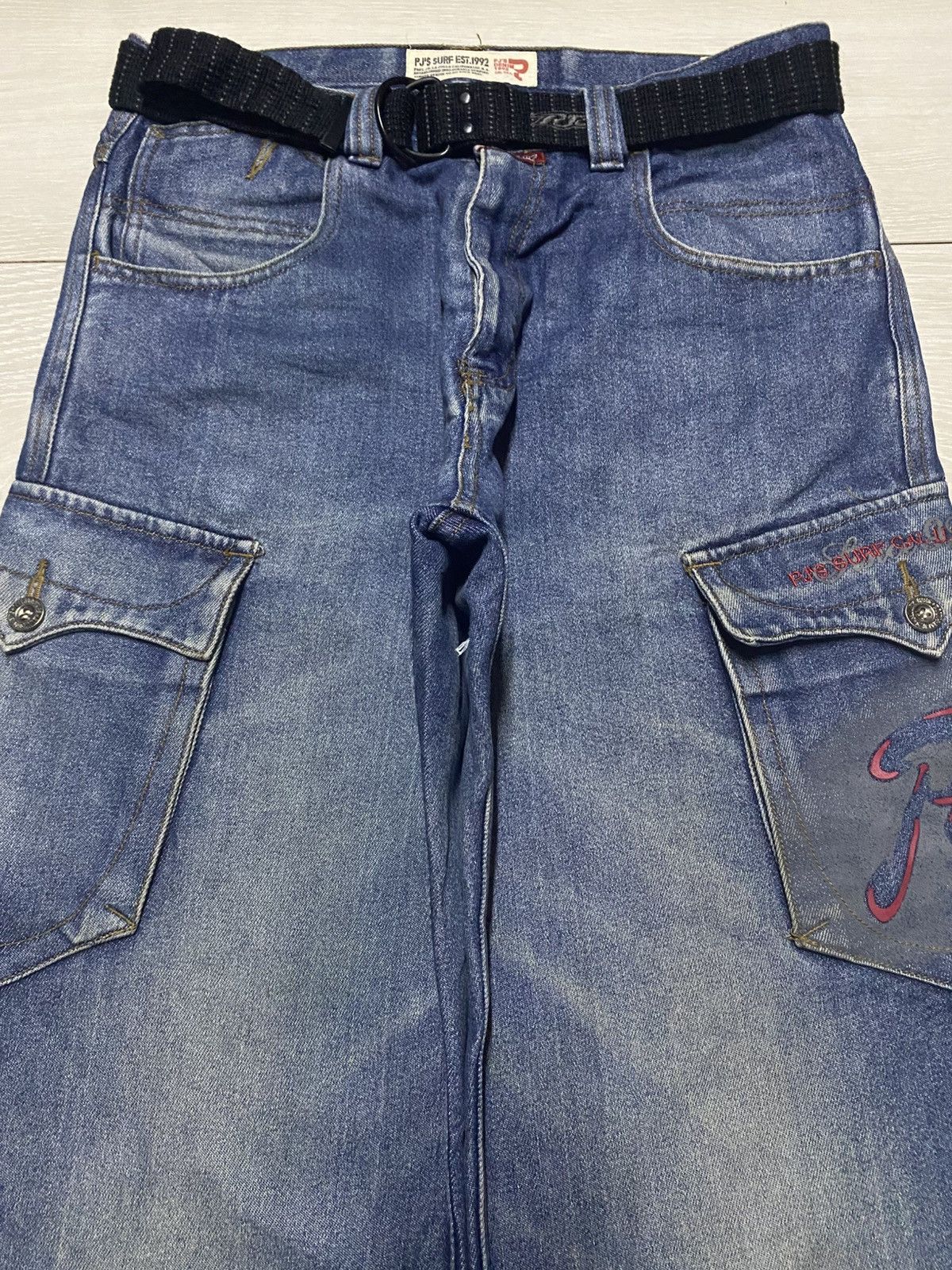 JNCO PJ’s Surfo Blue Wash With Belt Cargo Baggy Jeans Size US 32 / EU 48 - 3 Thumbnail
