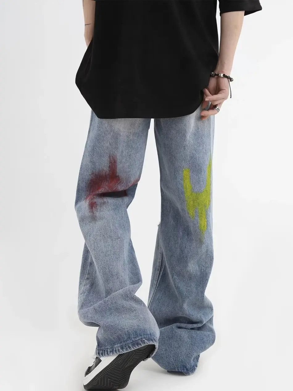 Japanese Brand Straight tube graffiti ripped jeans Size US 32 / EU 48 - 3 Thumbnail