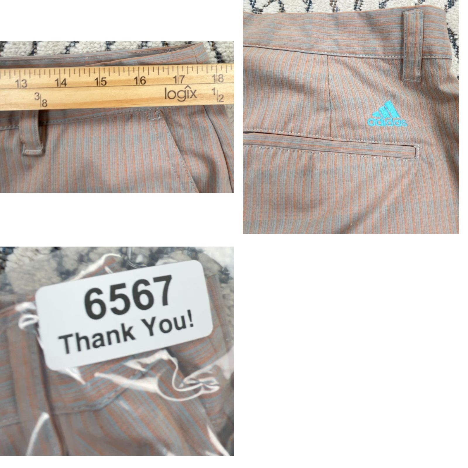 Adidas Adidas Golf Shorts Men 36 Orange Blue Striped Chino Performance Wicking Clima Size US 36 / EU 52 - 8 Thumbnail