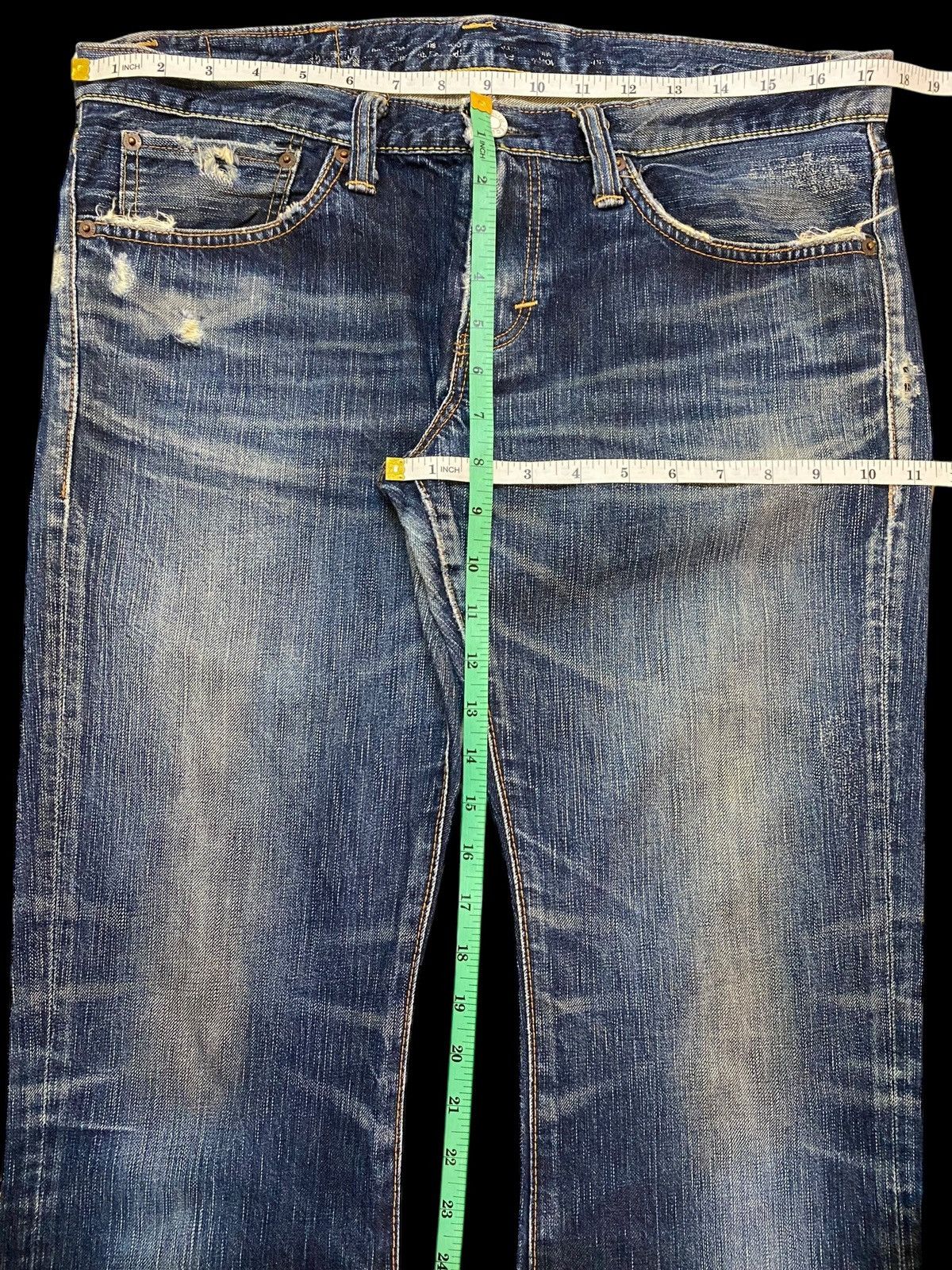 Edwin Vintage Edwin Blue Wash Distressed Flare Jeans Size 35" - 17 Thumbnail