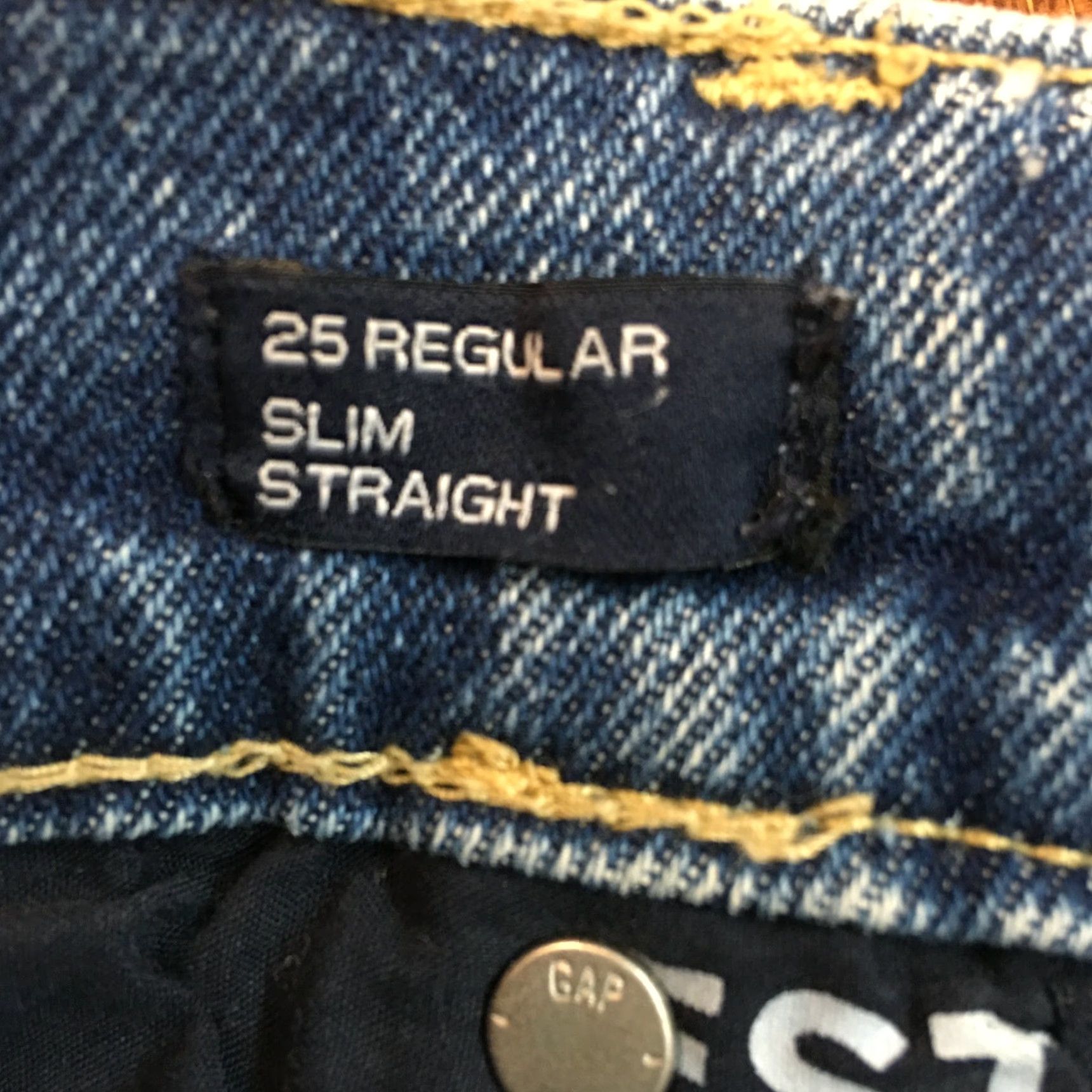 Gap Gap Women Jeans Slim Straight Distressed Blue 25 Regular Inseam 32 Mid Rise Denim 5-Pocket Button Zipper Belt Loops US Size 25R/26X32 Size 42" / US 20 - 7 Thumbnail