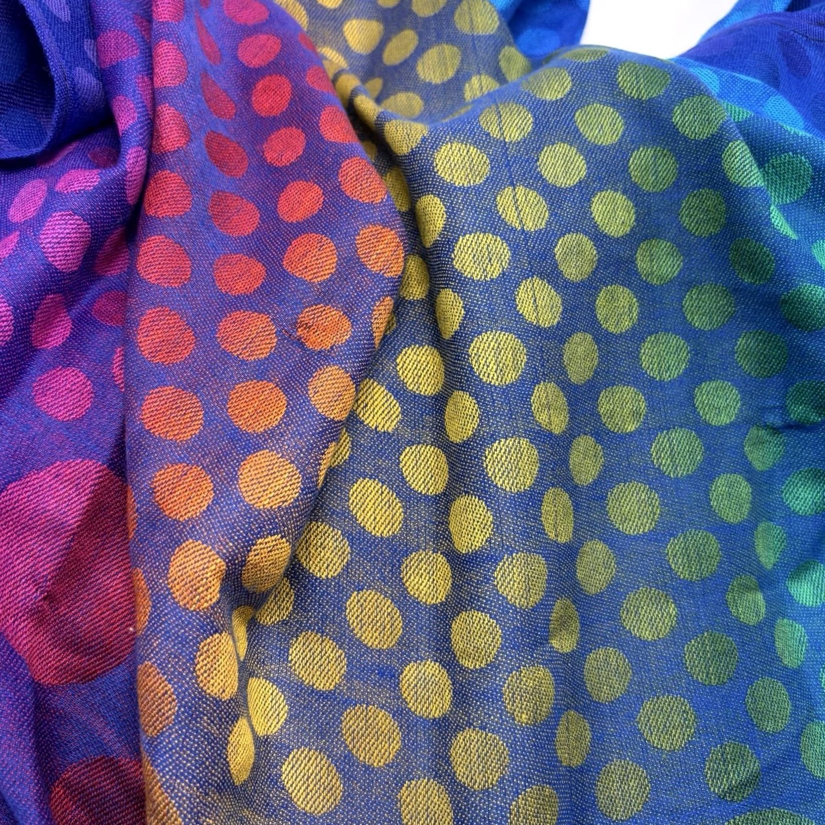 Rainbow Cashmere Scarf 100% Cashmere Polka Dot Rainbow Color Block Blue Read Read Size ONE SIZE - 6 Thumbnail