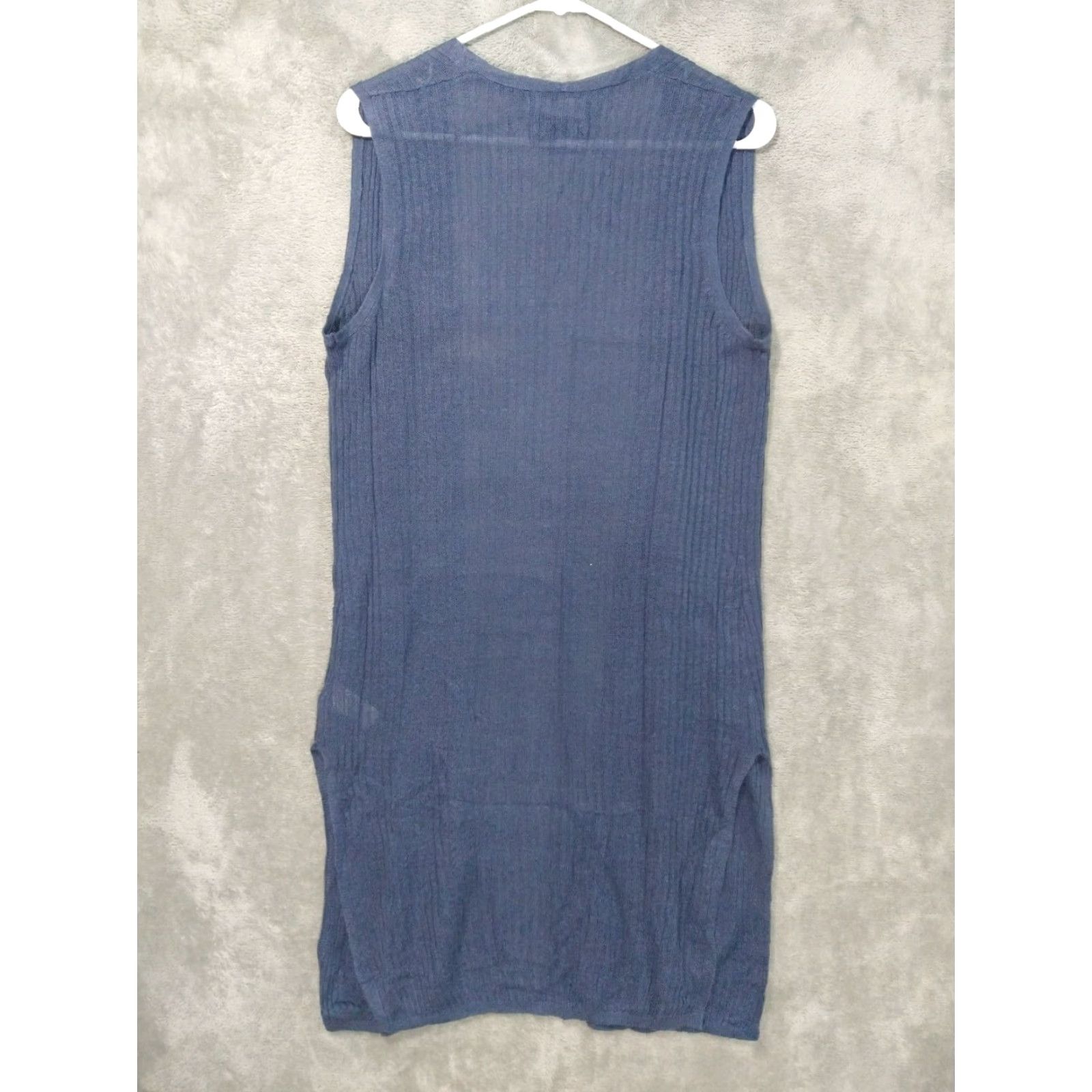 Vintage Tahari Cardigan Sweater Womens Medium Blue Linen Open Front Sleeveless Beach Bohemian Classic Light Breathable Blue Tahari Womens M Cardigan Sweater Size M / US 6-8 / IT 42-44 - 2 Thumbnail