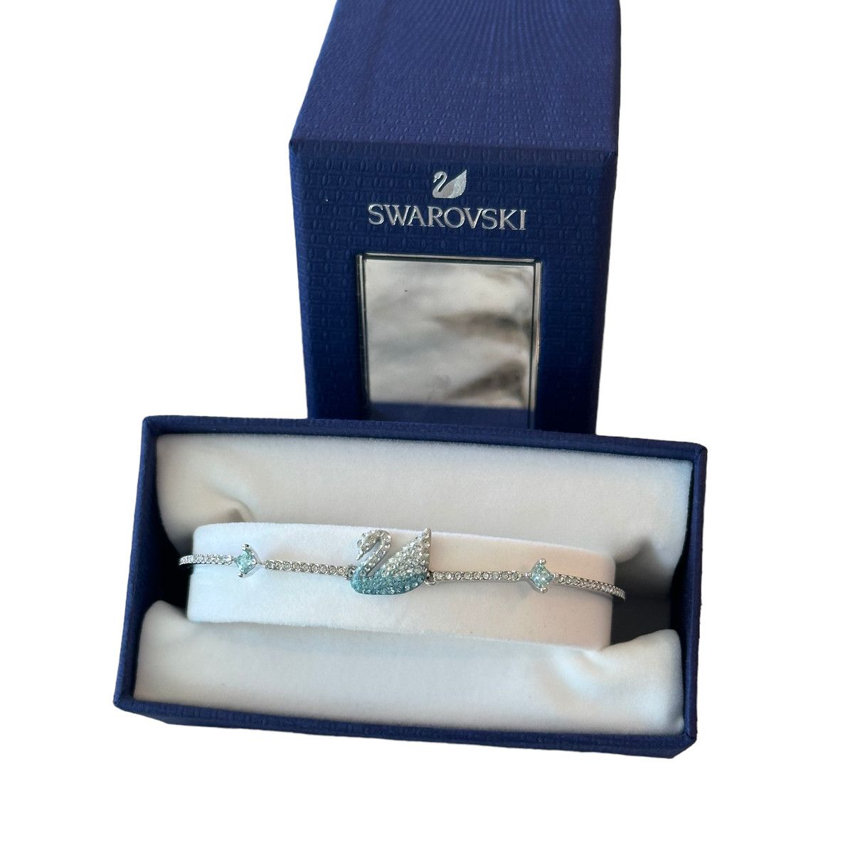 image of Swarovski Iconic Swan Bangle Adjustable Bracelet in Silver, Women's