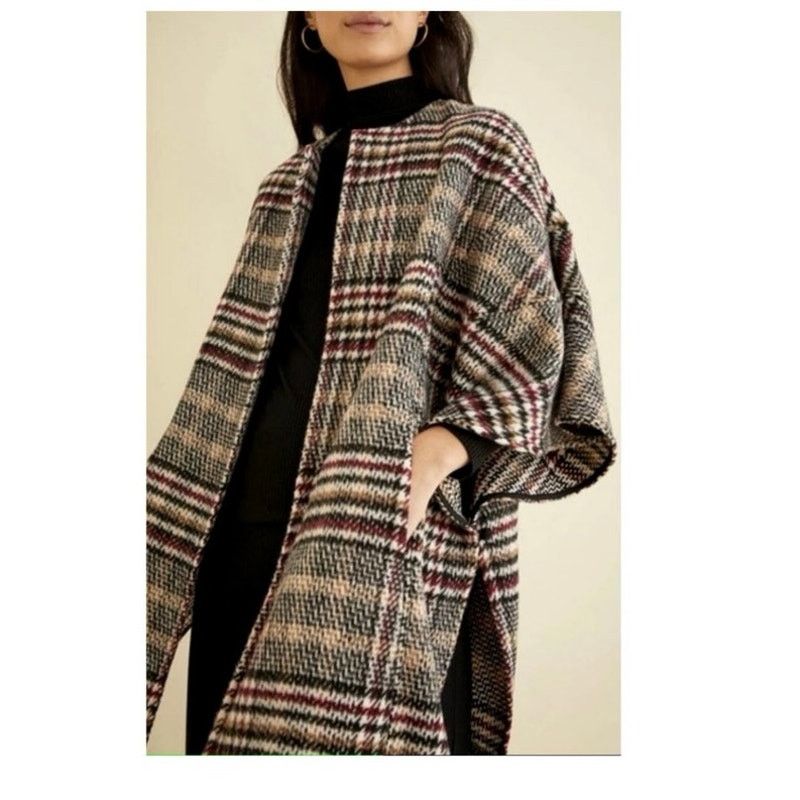 Eva Franco Eva Franco Plaid Wool Blend Kimono Coat Wrap Jacket XS/S Size S / US 4 / IT 40 - 1 Thumbnail