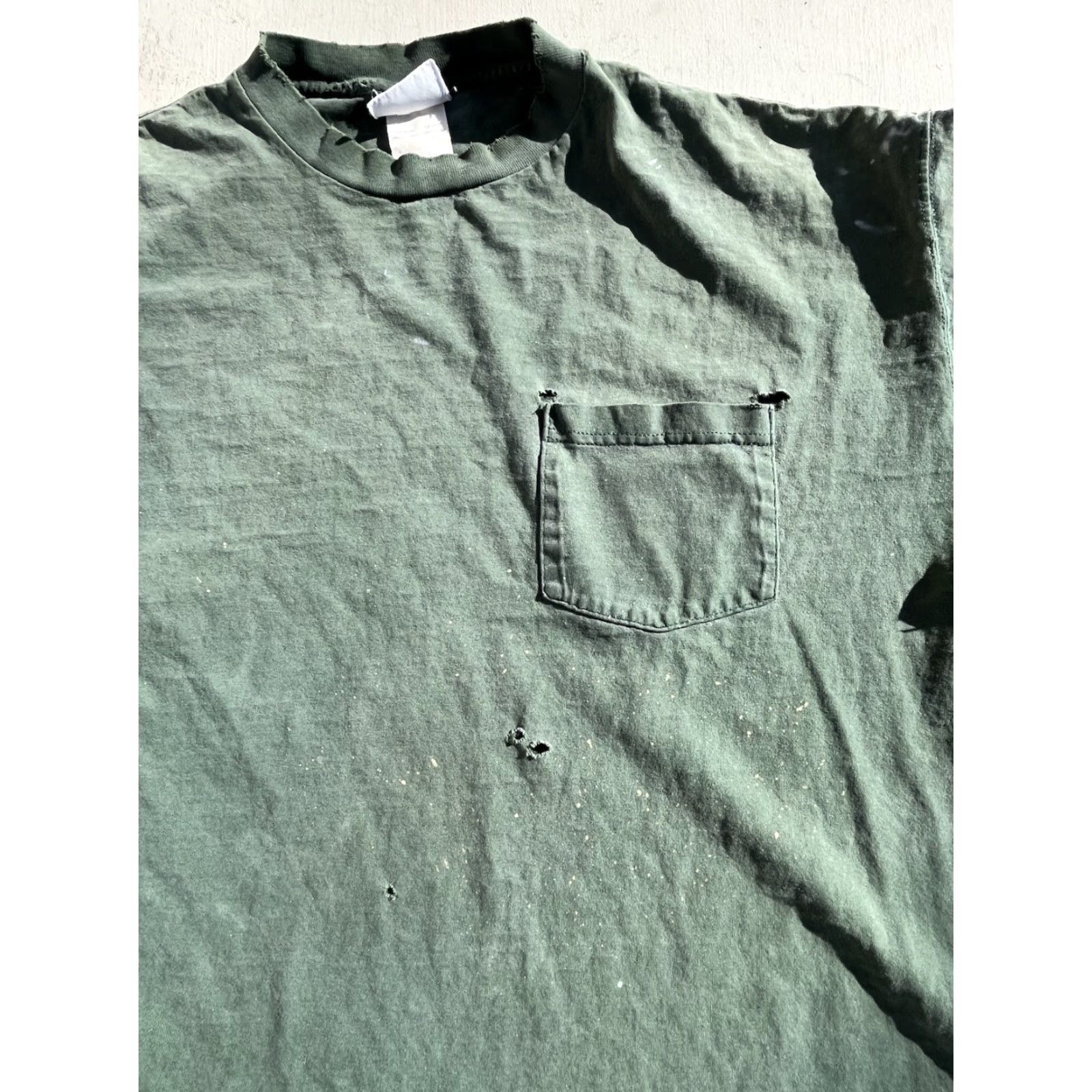 Vintage VINTAGE Discus Men's T-Shirt Green Solid Pocket 2XL THRASHED Grunge Workwear Distressed Crew Neck Short Sleeve USA 90s Logo Pocket Men's Size US XXL / EU 58 / 5 - 2 Thumbnail