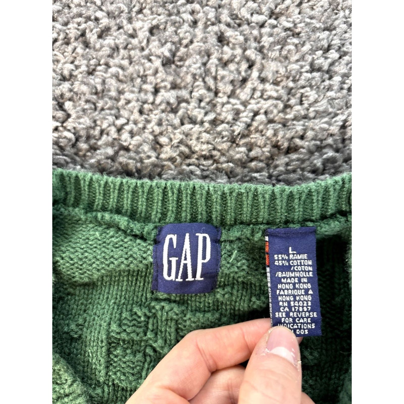 Gap VINTAGE Gap Sweater Womens L V-Neck Green Chunky Knit Fisherman Cotton 90s Mens Womens Girls Size L / US 10 / IT 46 - 4 Thumbnail
