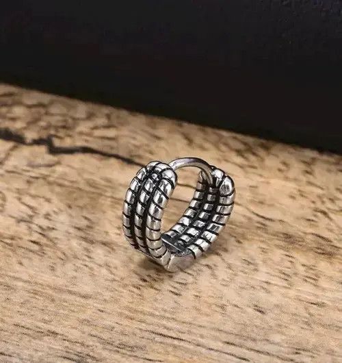 Sterling Silver Retro Chain Hoop Huggie Earring (1pairs） Size ONE SIZE - 2 Thumbnail