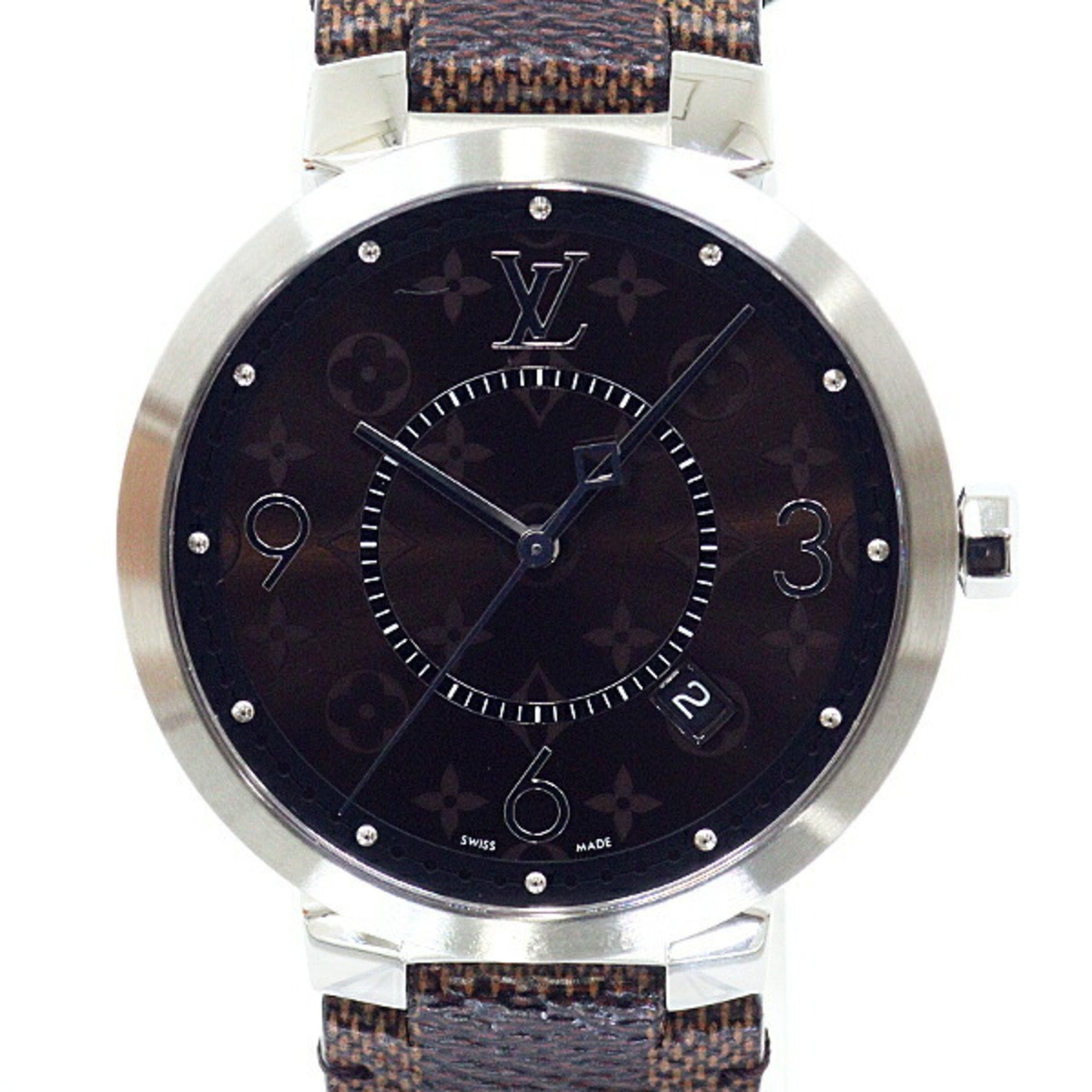 Louis Vuitton Louis Vuitton Men's Watch Tambour QA005Z Brown Dial Damier Quartz Finished Size ONE SIZE - 1 Thumbnail