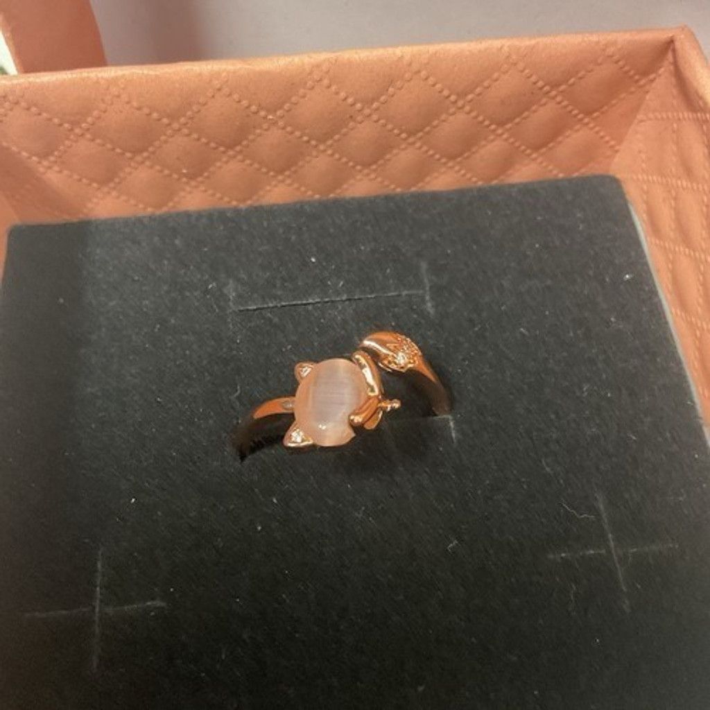 The Unbranded Brand NWOB Open Ring Pink Opal Simulated Kitty Cat Adjustable Ring Size ONE SIZE - 7 Thumbnail