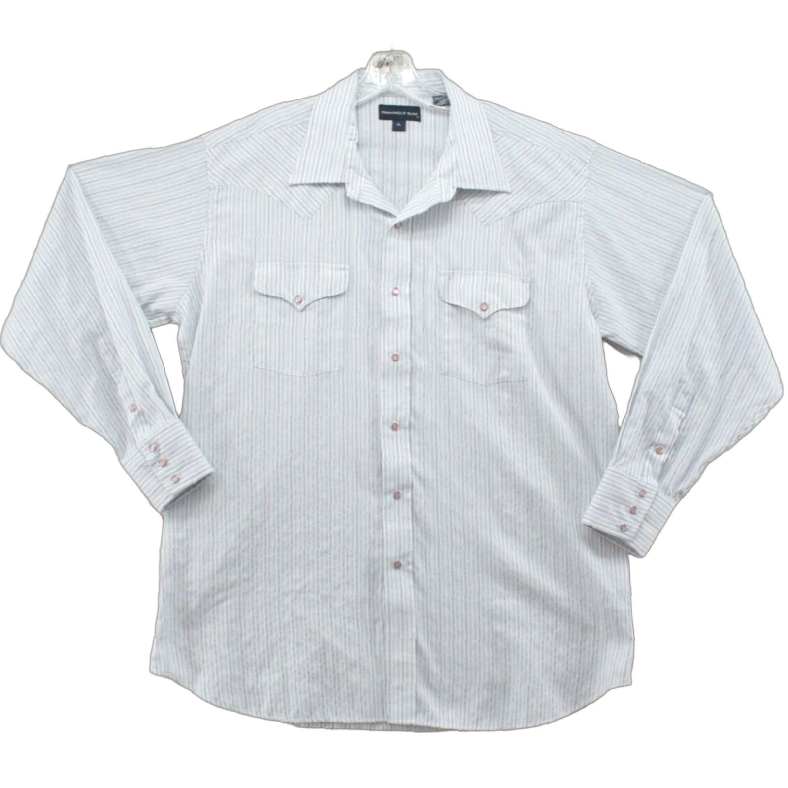 Vintage Panhandle Slim Shirt Mens XL White Blue Striped Pearl Snap Western Ranch Cowboy Button-Up Shirt Size US XL / EU 56 / 4 - 1 Thumbnail