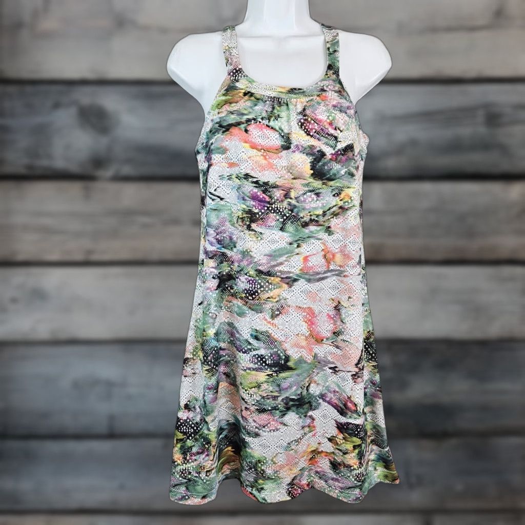 Prana prAna Womens Cantine Dress Sz Small Green Pink Built In Bra Sleeveless Size S / US 4 / IT 40 - 1 Thumbnail