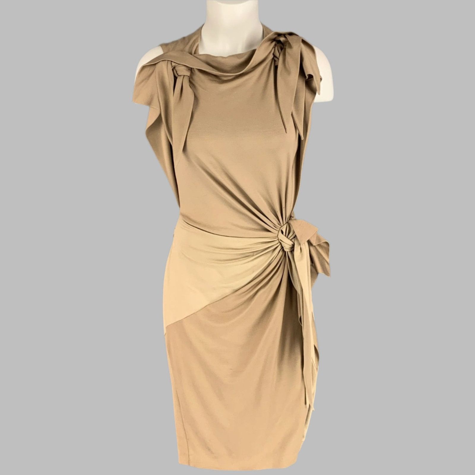 Burberry BURBERRY Size 6 Khaki Stretch Silk Sleeveless Sheath Dress Size M / US 6-8 / IT 42-44 - 1 Thumbnail