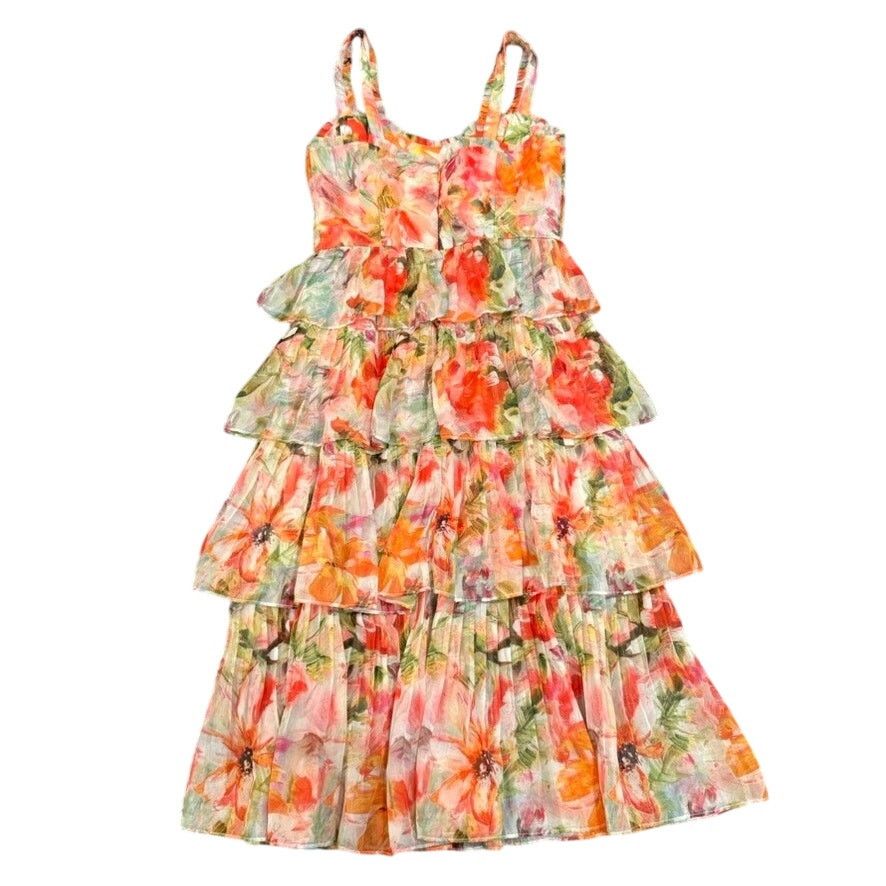Marchesa Marchesa Notte Floral Midi Dress in Orange, Size US 2 Size XS / US 0-2 / IT 36-38 - 7 Thumbnail