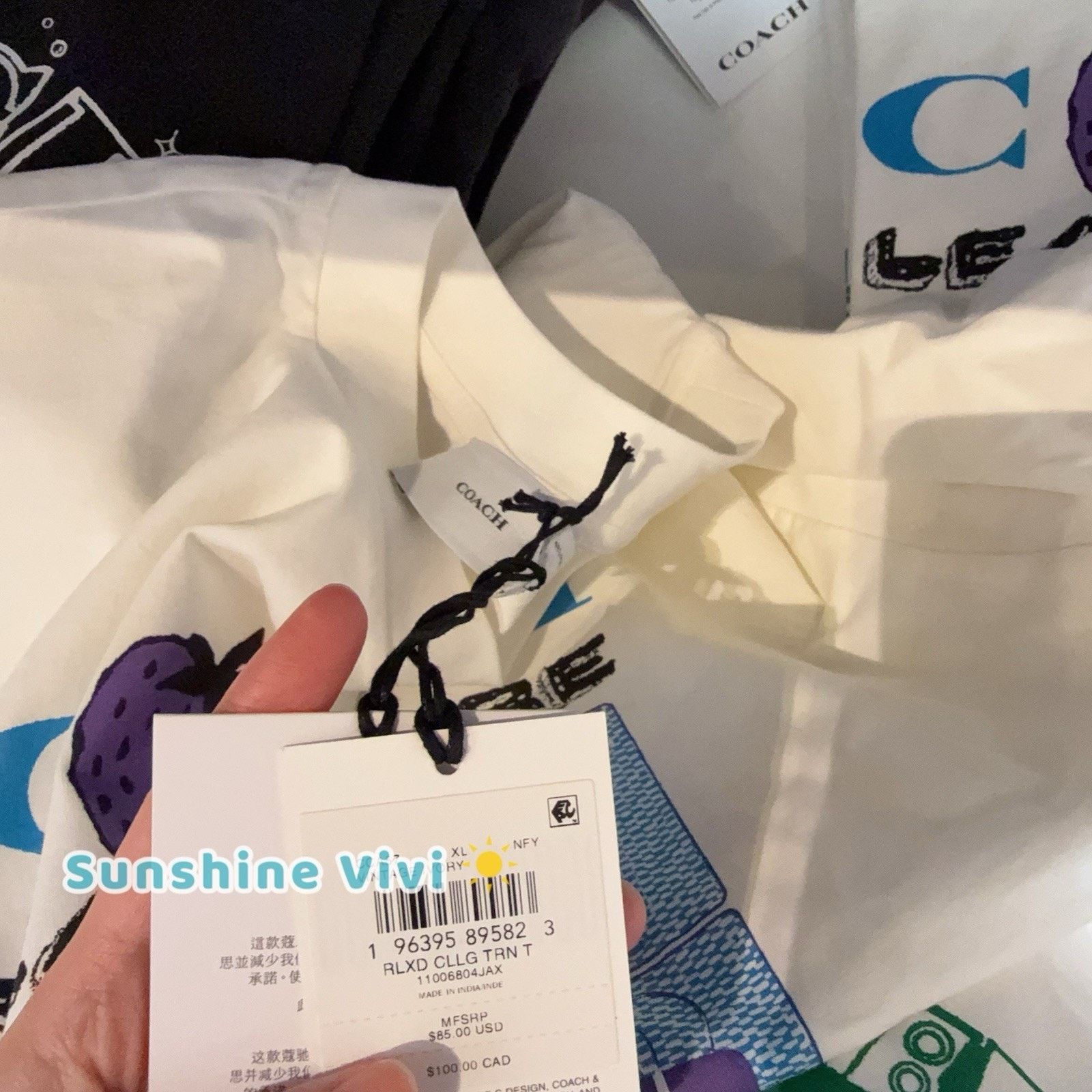 NWT COACH Collage Train Relaxed T-Shirt Ivory CCA57 XL
