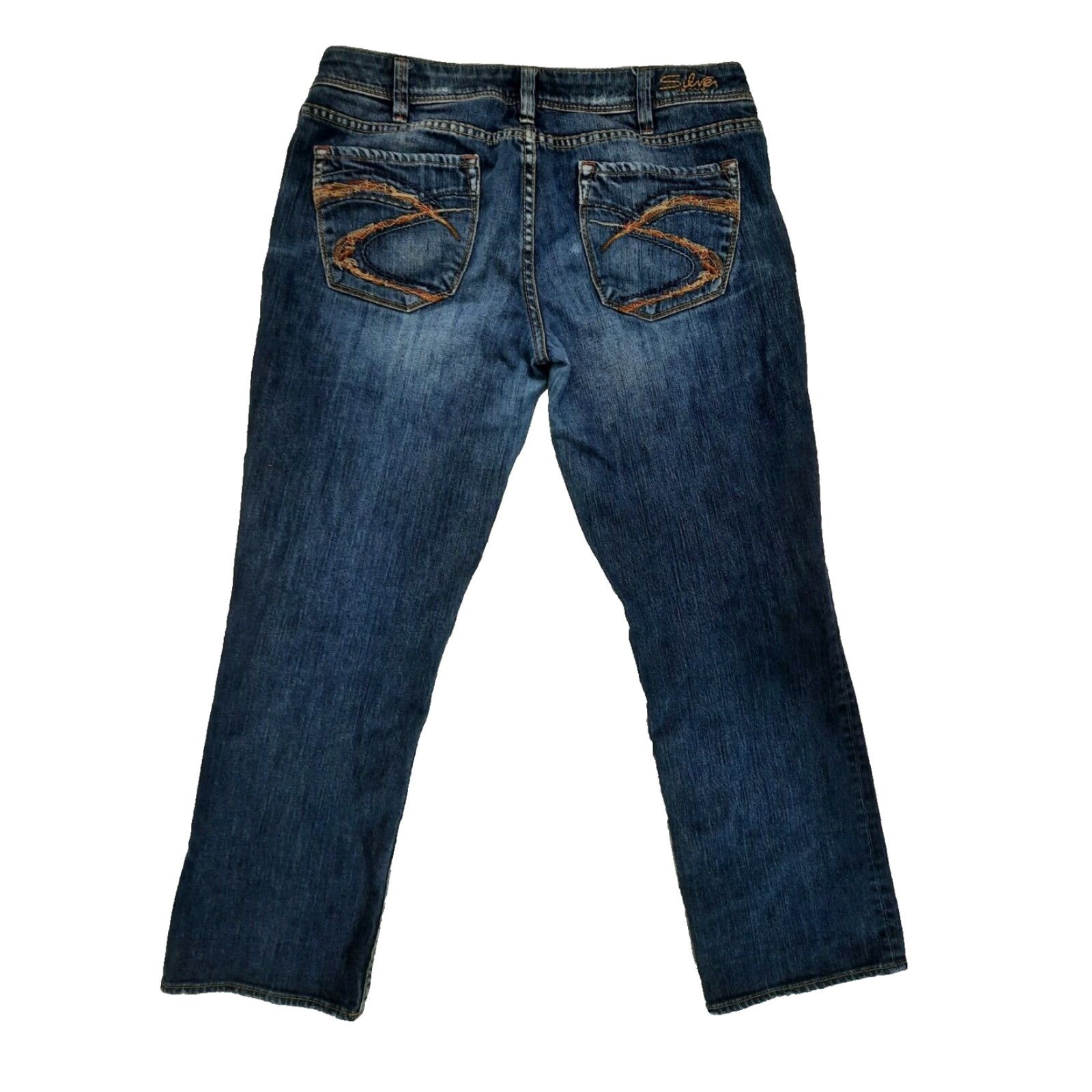 Silver Jeans Co. VINTAGE Women' Silver Jeans Aiko Straight Leg Jeans Flood Size 31 Stretch Denim M6J Crop Size 24" / US 00 / IT 34 - 2 Thumbnail