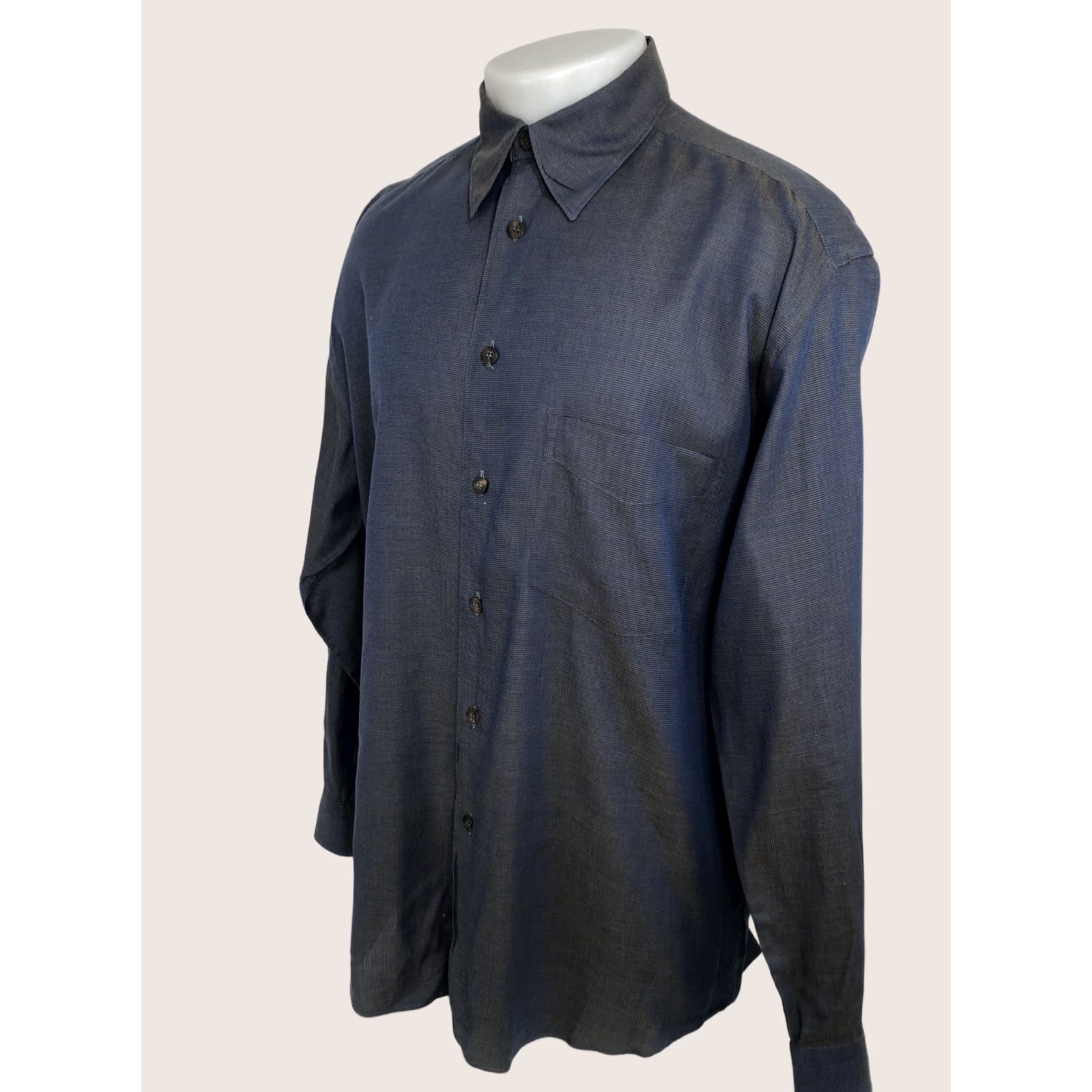 Canali CANALI / ITALY - Metallic Sheen Mens 42/16.5 Shirt EXCELLENT Blue Button-Up Long Sleeve 16.5 / 42 Mens J3 Size US L / EU 52-54 / 3 - 1 Thumbnail