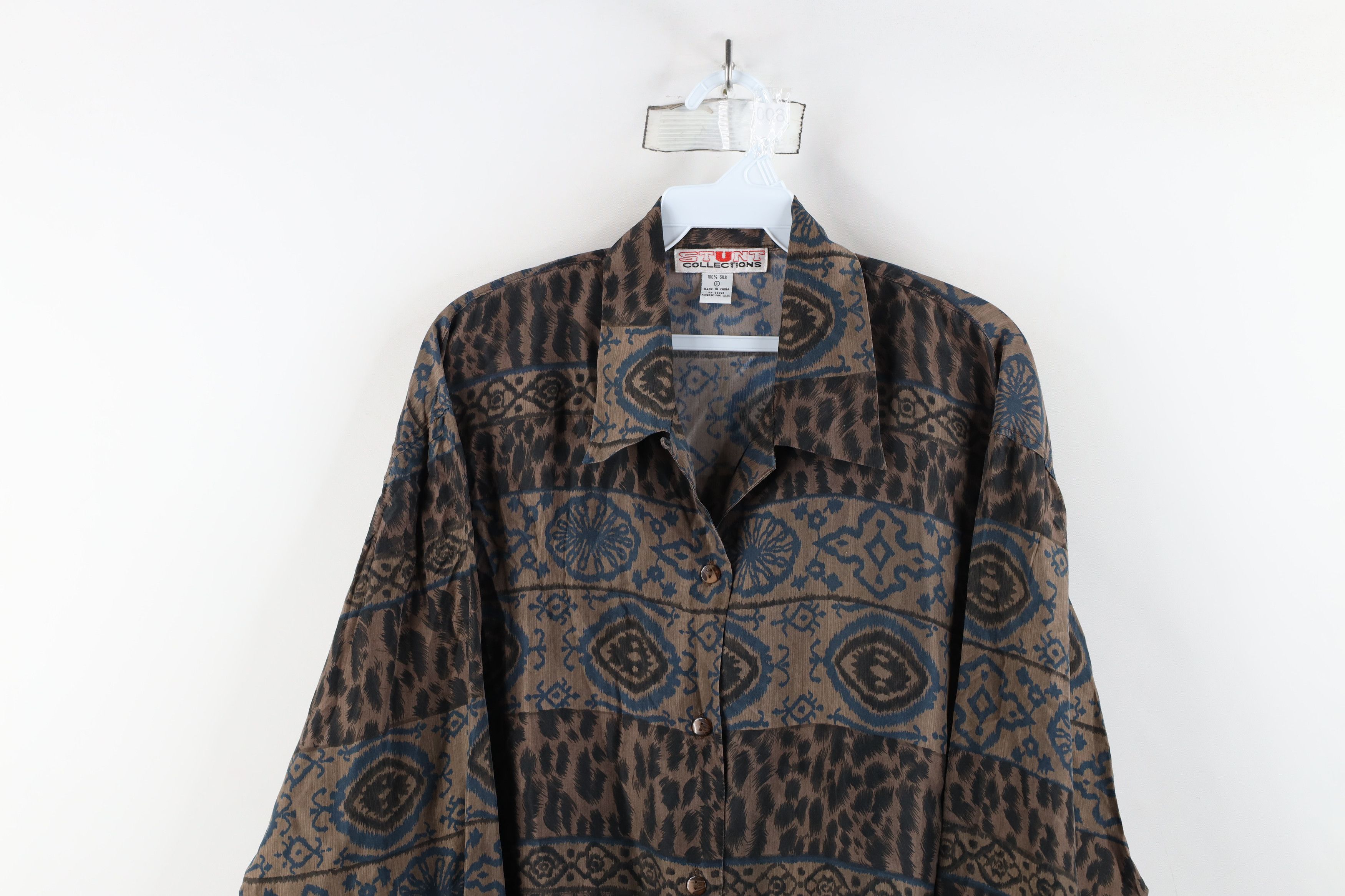 Vintage Vintage 90s Streetwear Geometric Looped Collar Button Shirt Size L / US 10 / IT 46 - 2 Thumbnail