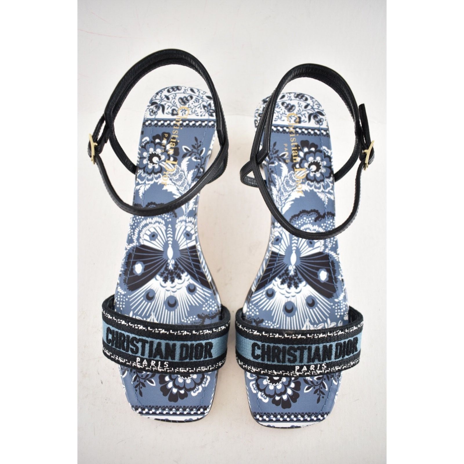Dior Dior Bandana Embroidered Black Blue Dway Heeled Sandal Size US 10 / IT 40 - 9 Thumbnail