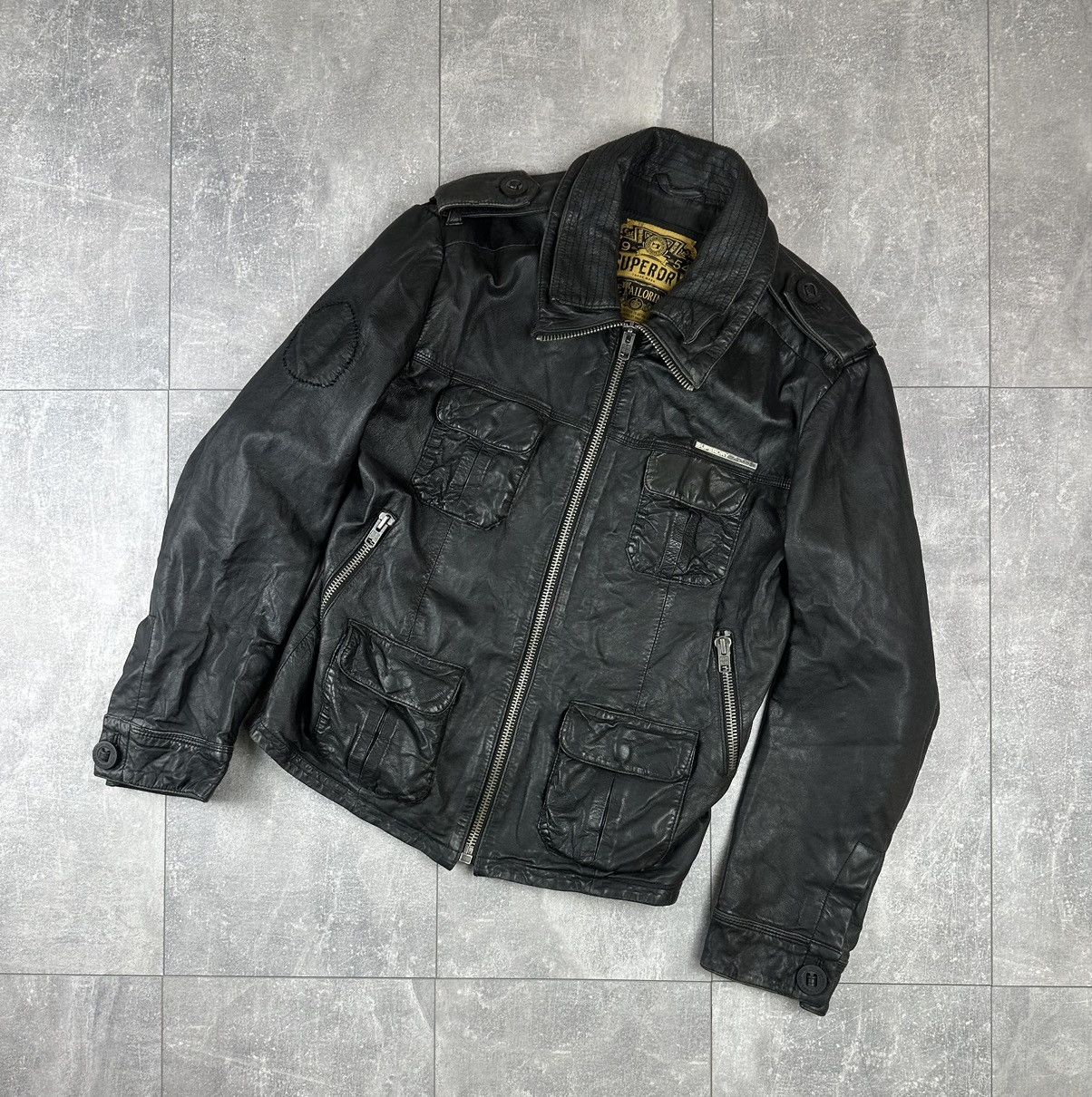 Superdry Super Dry Brad Cowhide Leather Zip Up Bomber Jacket Size US L / EU 52-54 / 3 - 1 Thumbnail