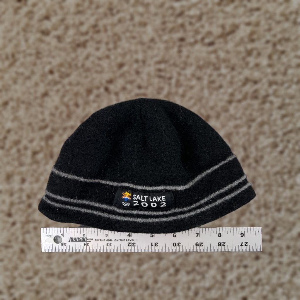 Vintage Salt Lake Olympics Beanie Adult XS Black Gray Knit Acrylic 100% Wool Toque Mens Size ONE SIZE - 1 Thumbnail