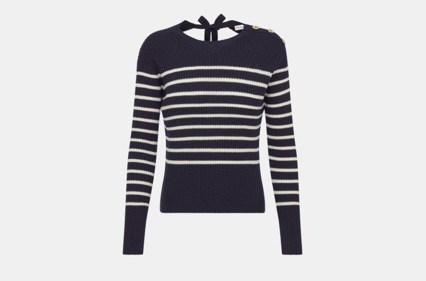 Dior o1w1db10824 Marinière Open-Back Sweater in Navy / White Size L / US 10 / IT 46 - 1 Thumbnail