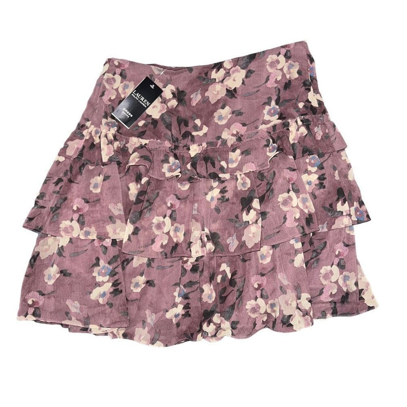 Lauren Ralph Lauren NWT Lauren Ralph Lauren Skirt Womens Petite 4P Purple Floral Size 27" / US 4 / IT 40 - 6 Thumbnail