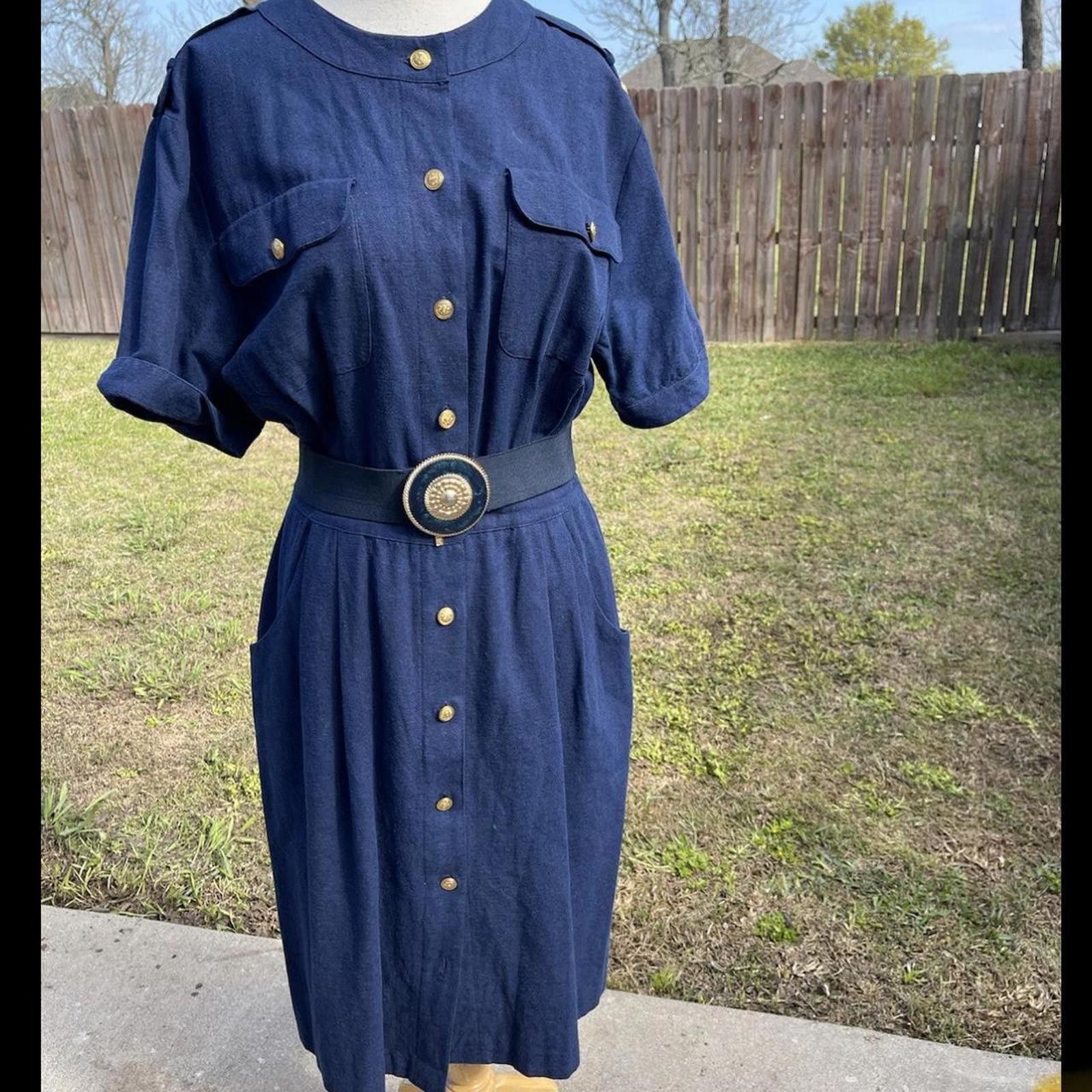 Other Blue vintage military style dress military Size L / US 10 / IT 46 - 2 Thumbnail