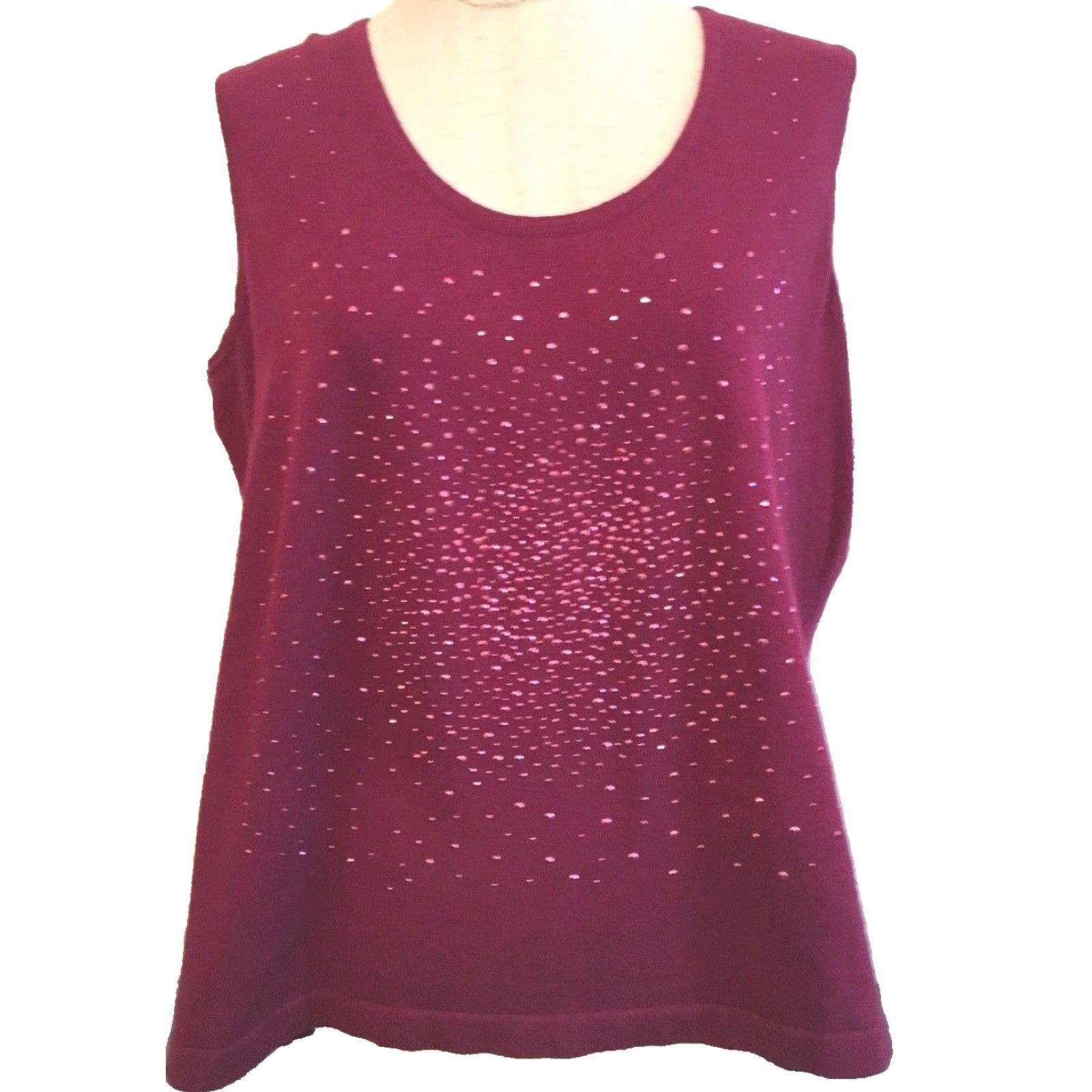Vintage VINTAGE Randolph Duke Sleeveless Tank Shell Women's 1X Fuschia Embellished Cotton Blend 53% cotton 40% viscose 7% nylon Tank Women 1X Pink Sh Size XL / US 12-14 / IT 48-50 - 2 Thumbnail