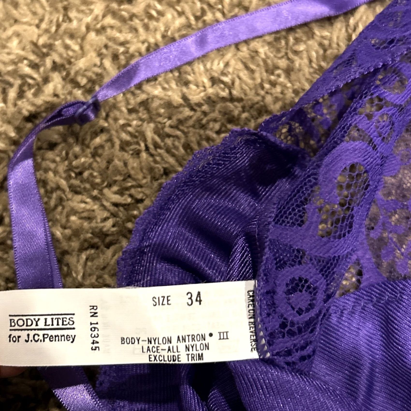 JCPenney Womens Camisole Tank Lace Spaghetti Straps Purple Nylon Bow JC Penney 34 Medium? Size ONE SIZE - 3 Thumbnail