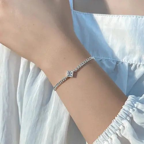 Jewelry Silver Color Square Zircon Bracelet Size ONE SIZE - 4 Thumbnail