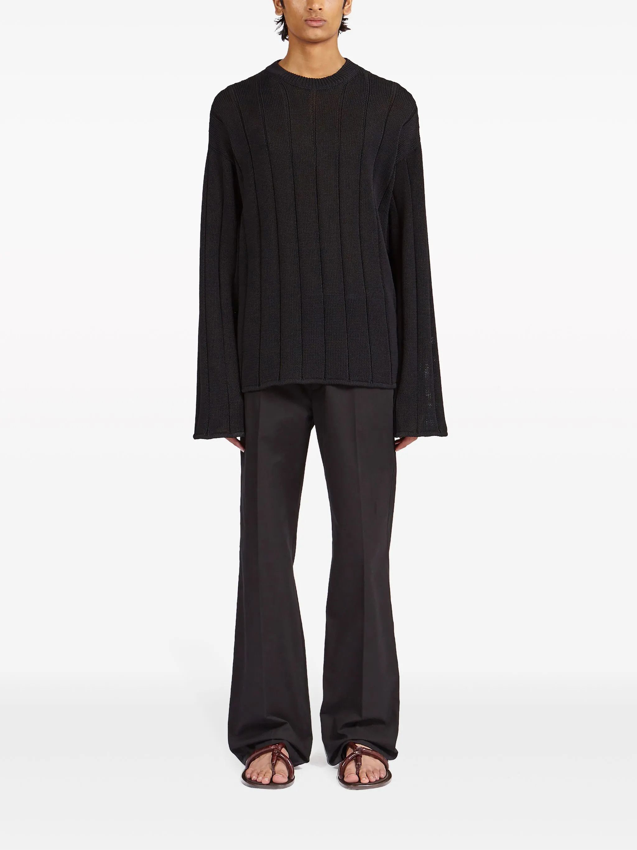 Salvatore Ferragamo o1s1rm0126 Flared Cotton Chino Trouser in Black Size US 34 / EU 50 - 2 Thumbnail