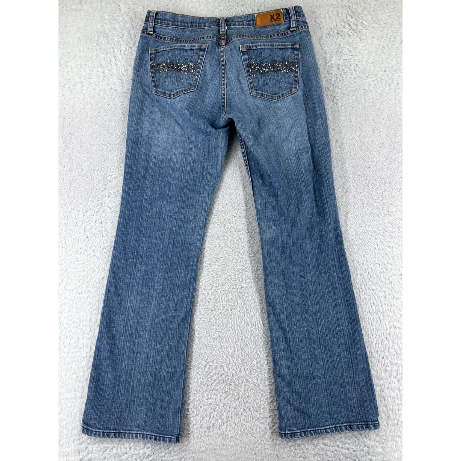 Express Express Jeans Women's 5-Pocket Bootcut Denim Blue Rhinestone Embellished XS? Size 42" / US 20 - 2 Thumbnail