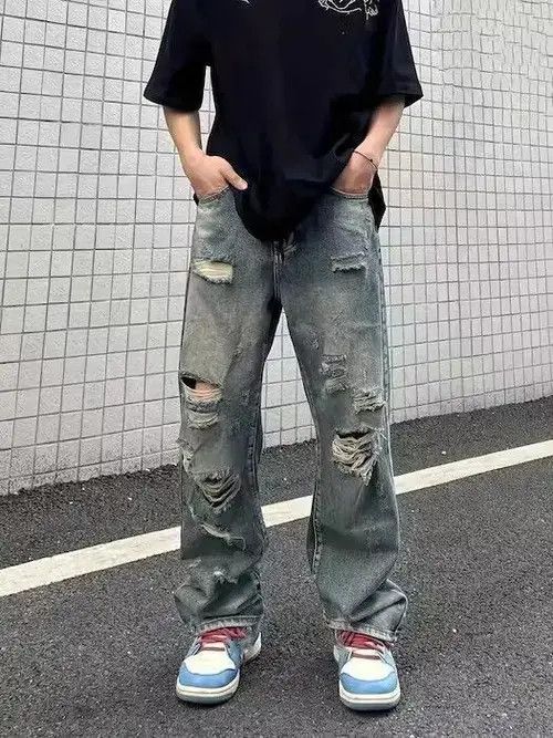 Japanese Brand × Jean Stylish Loose Fit Washed Rip Wide Leg Jeans Size US 28 / EU 44 - 1 Thumbnail
