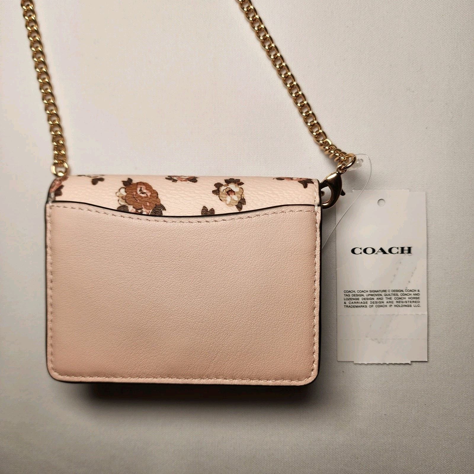 Coach COACH CZ022 Mini Leather Wallet On Chain Blush Roses Rosette Size ONE SIZE - 2 Thumbnail