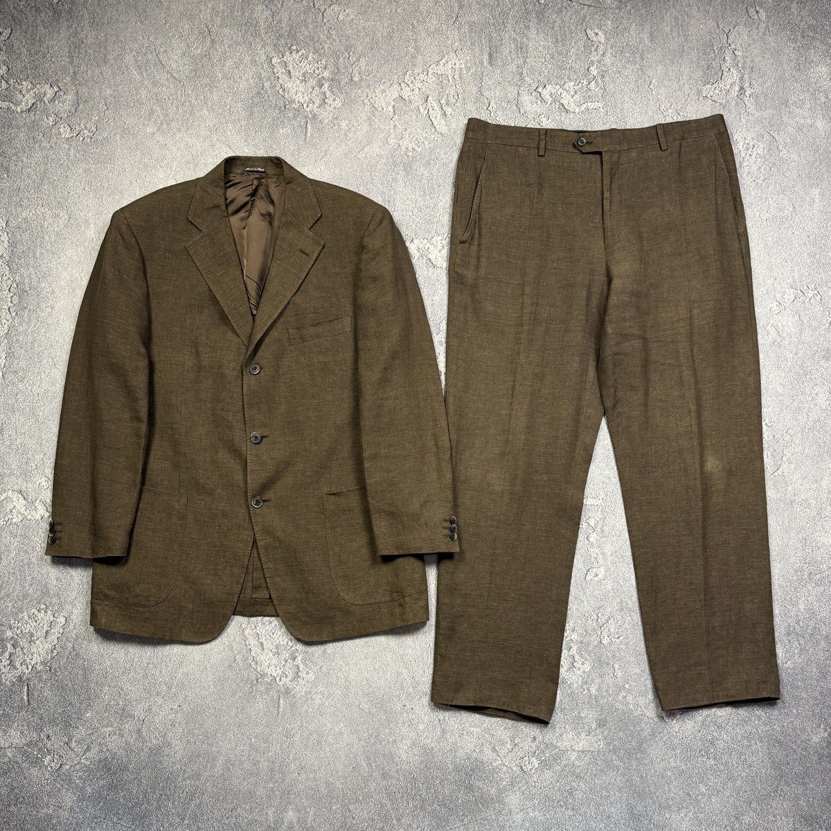 Lardini Size 54 Regular Brown Linen Double Breasted Luxury Suit Size 54R - 1 Thumbnail