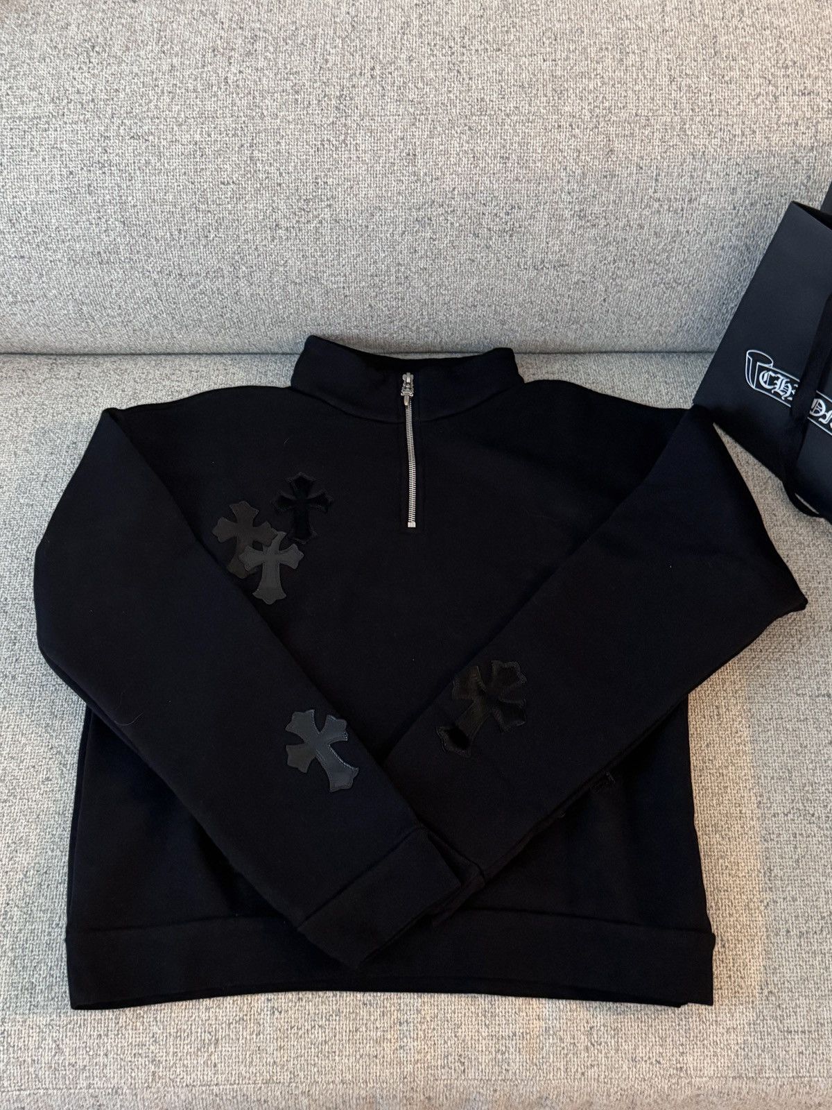 Chrome Hearts Black Patent Leather Cross Half Zip Sweatshirt Size US S / EU 44-46 / 1 - 1 Thumbnail