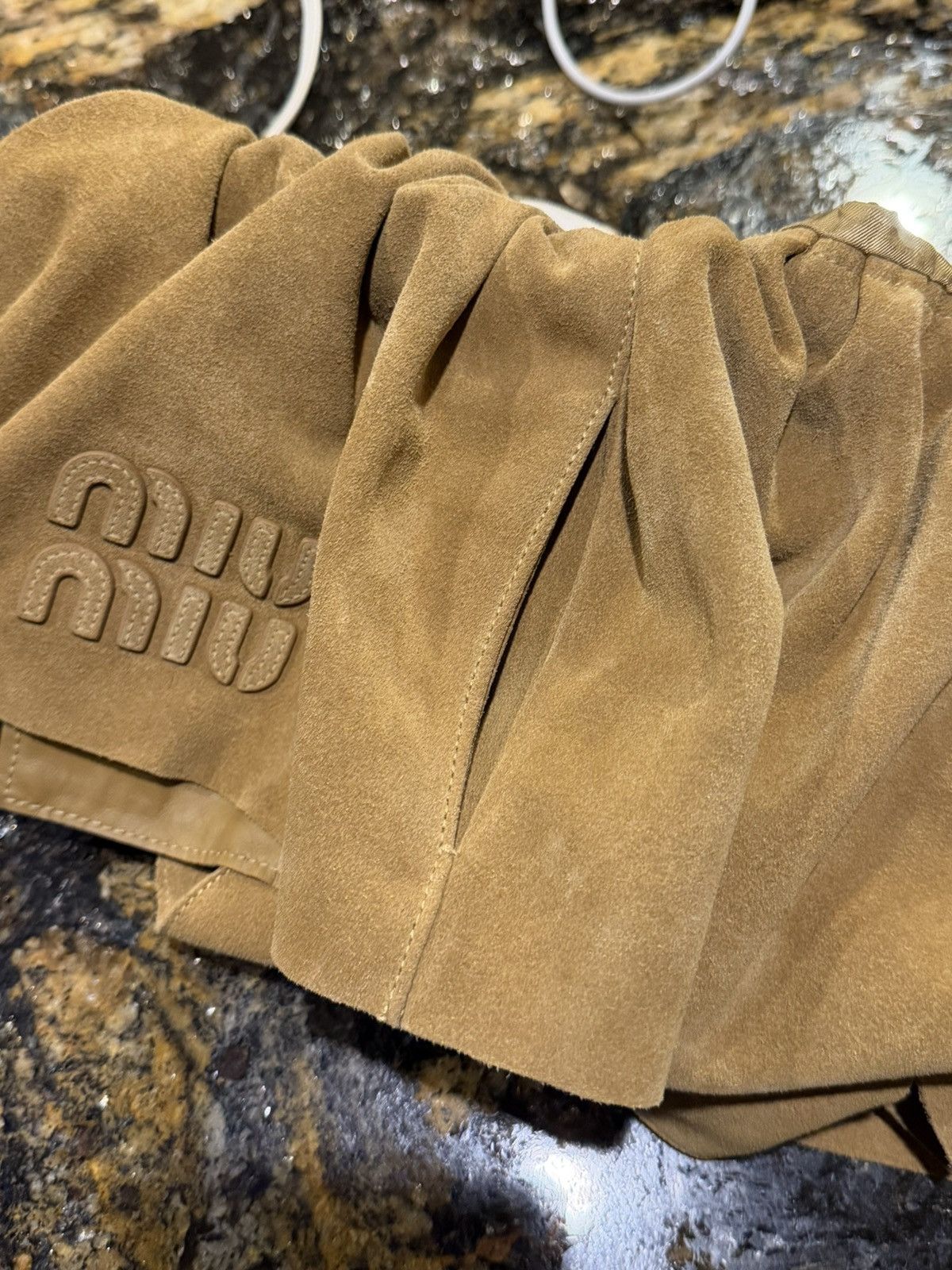 Miu Miu Miu Miu Suede Calf Leather Camel Mini Skirt Size 26" / US 2 / IT 38 - 7 Thumbnail