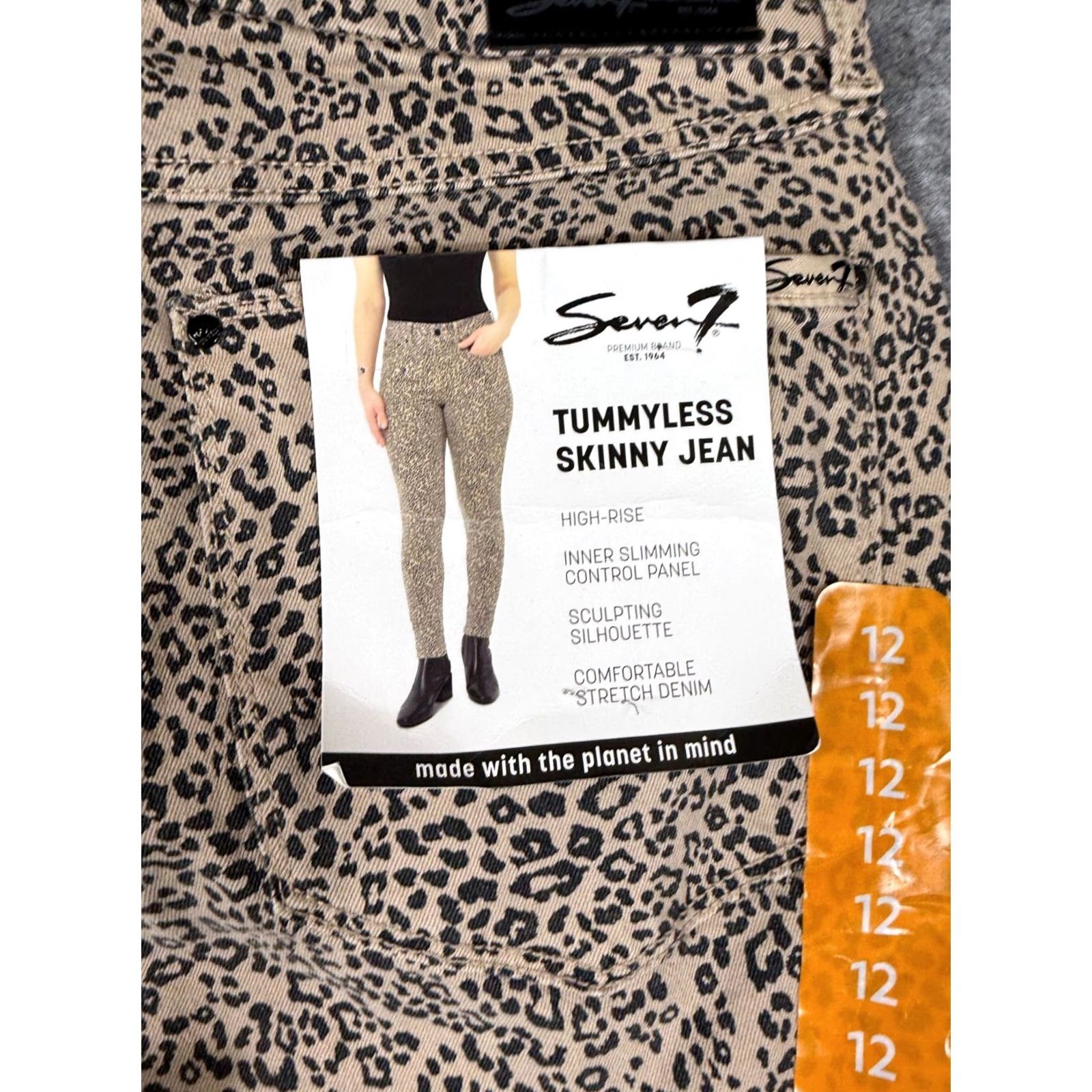 Vintage VINTAGE Seven7 Tummyless Skinny Jeans Womens 12 Beige Leopard Print High Rise Denim NWT Size 34" / US 12 / IT 48 - 5 Thumbnail