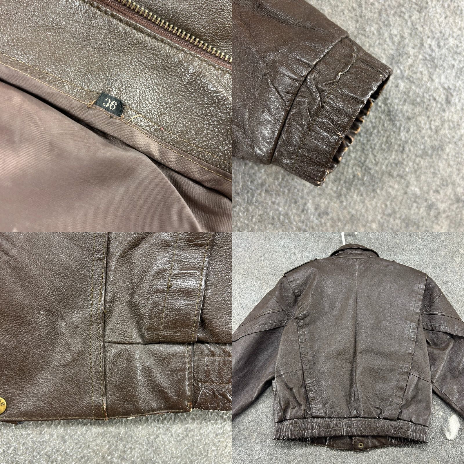 Vintage VINTAGE Leather Jacket Men 36 Bomber Jacket 90s Brown Full Zip Stand-Up Collar Real Leather Mad Max Style Size US XXS / EU 40 - 9 Thumbnail