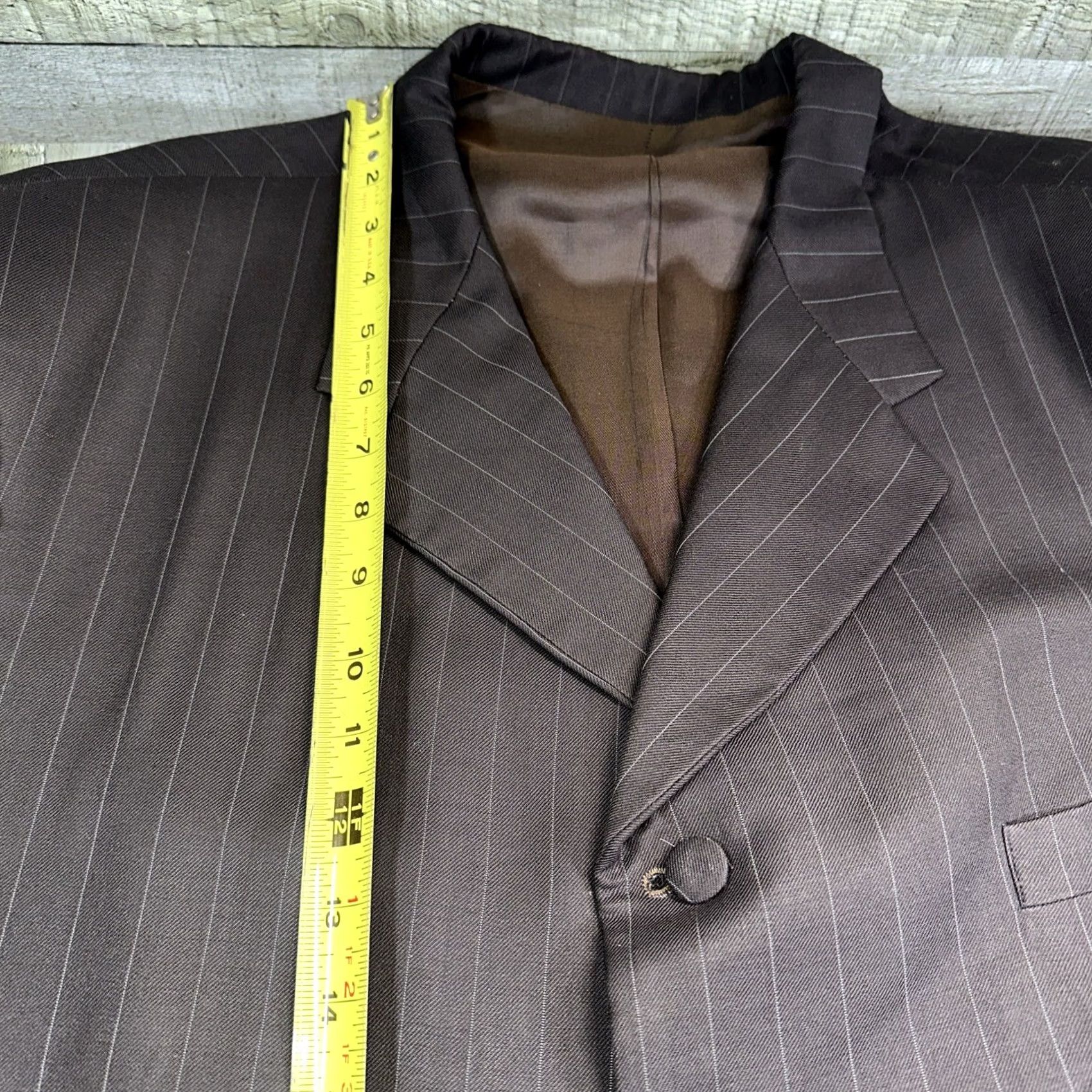 Vintage Phenomenal Design Men’s Suit Jacket Brown Pinstripe 5-Button Long 48 Big & Tall Club 2 Piece Mens Size 48R - 6 Thumbnail