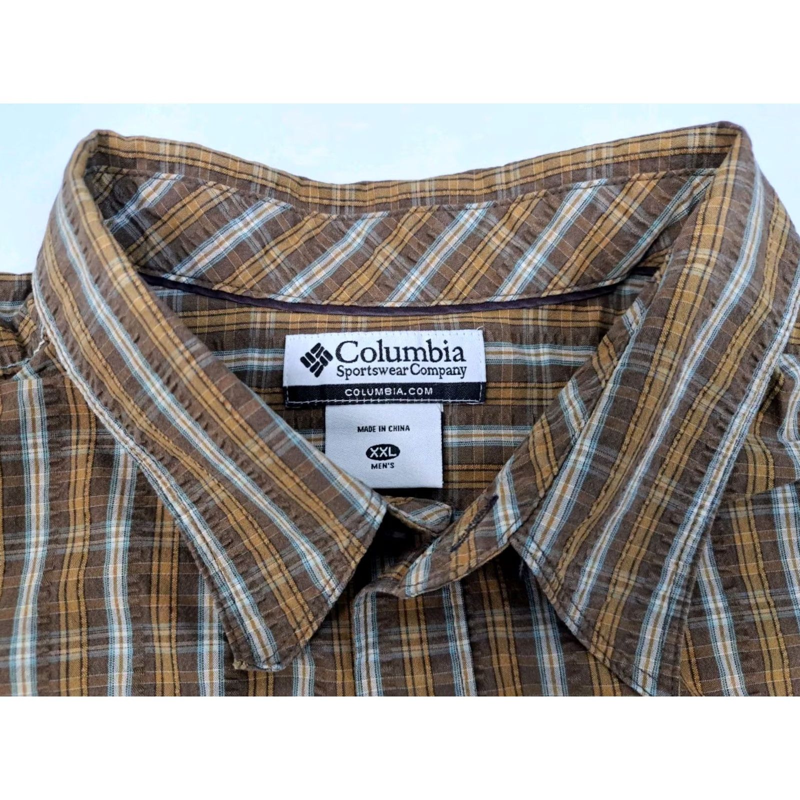 Vintage Columbia Mens Button-Up Shirt Short Sleeve Brown Plaid Front Zip Pocket Regular Knit 2XL Size US XXL / EU 58 / 5 - 3 Thumbnail