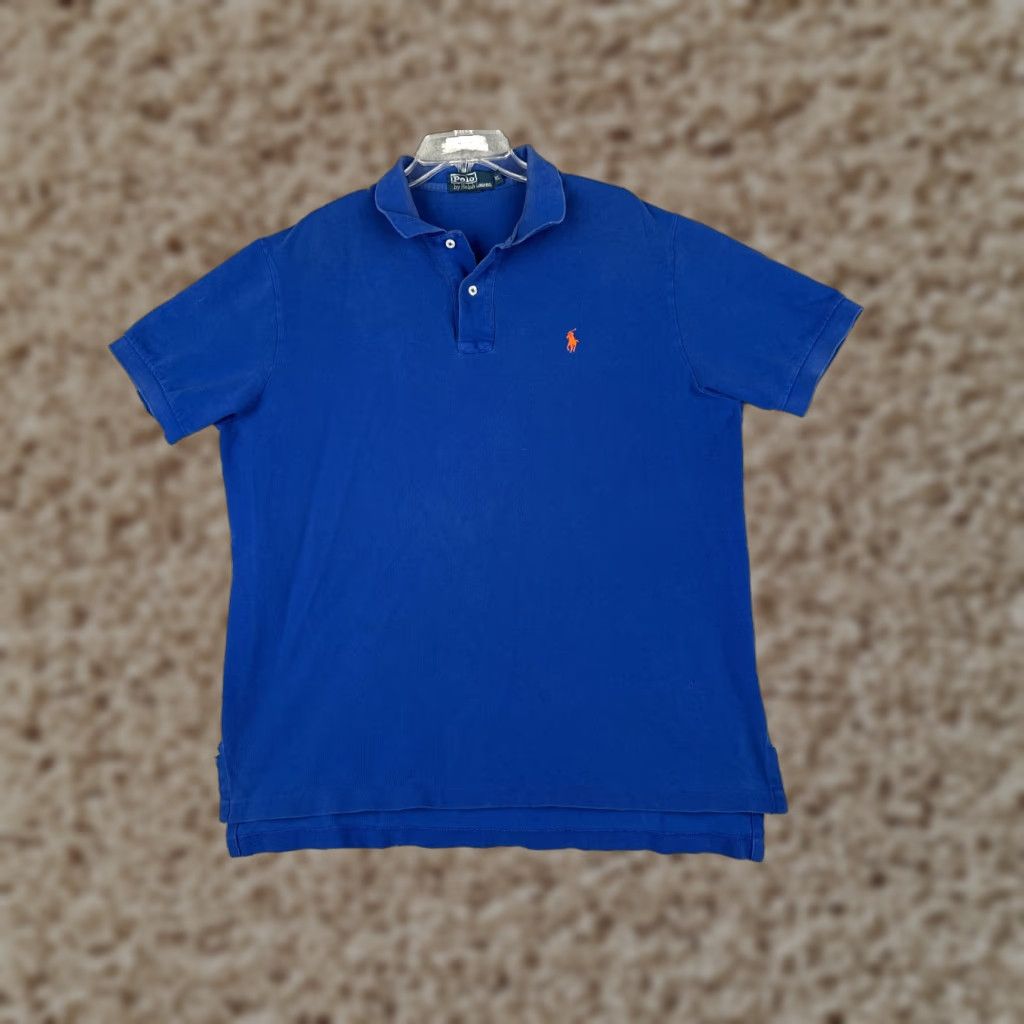 VINTAGE Ralph Lauren Polo Shirt Adult XL Blue 100% Cotton Short Sleeve Slim Logo Embroidered Mens
