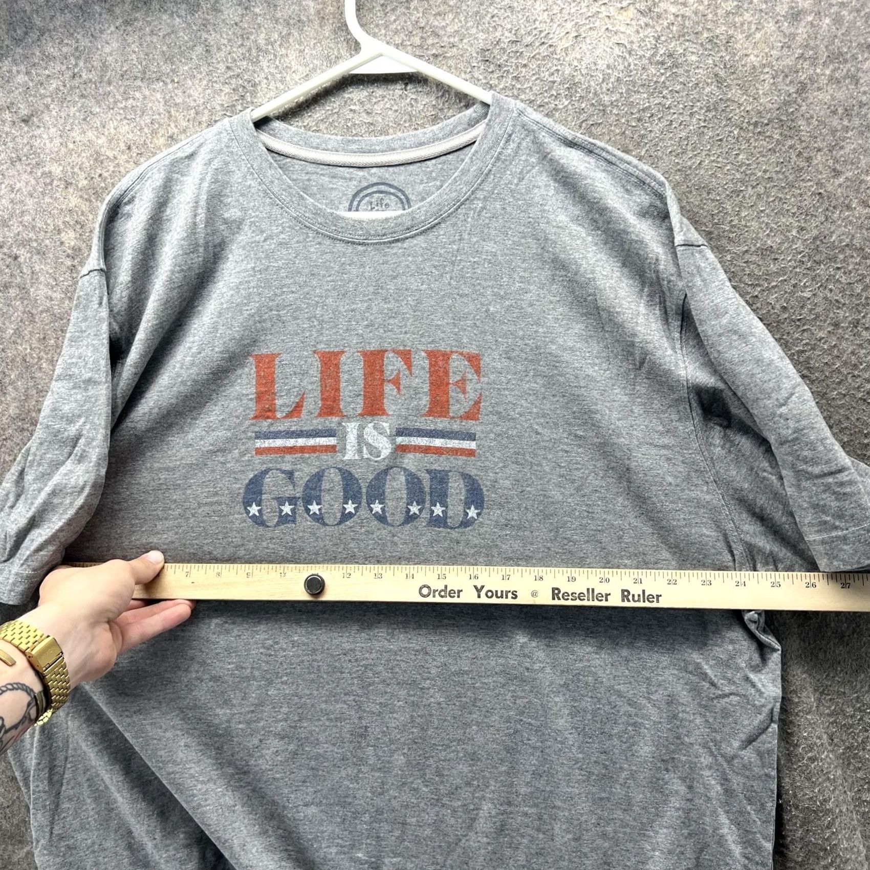 Life is Good Life is Good Shirt Mens XL Gray Patriotic USA Flag Graphic Tee Cotton Blend Size US XL / EU 56 / 4 - 5 Thumbnail