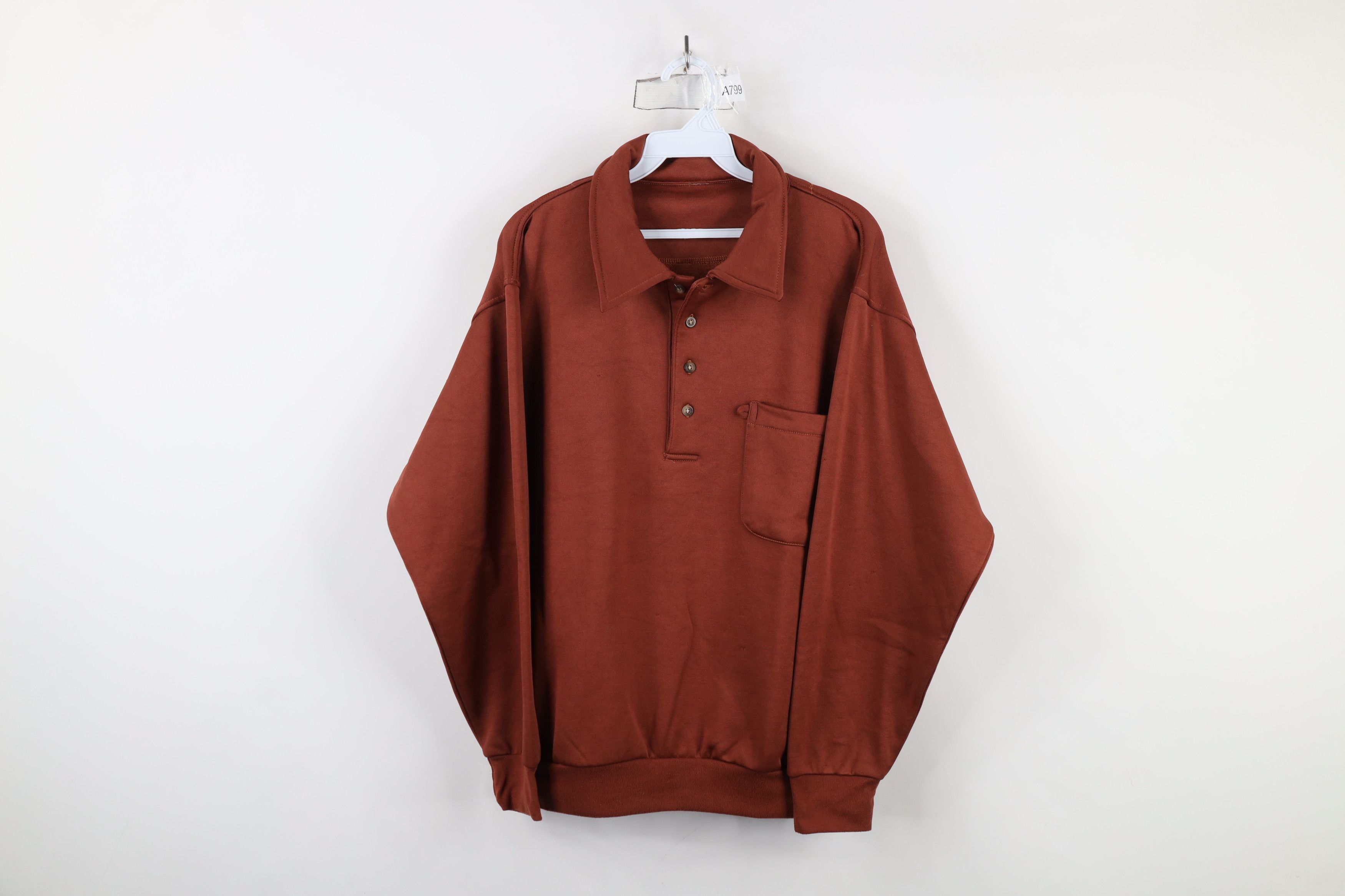 Vintage Vintage 90s Streetwear Collared Pullover Sweatshirt Orange Size US M / EU 48-50 / 2 - 1 Thumbnail