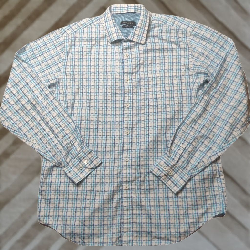 BUGATCHI BUGATCHI CLASSIC FIT Men Large Blue Geo Check Button-Up Long Sleeve Shirt Size US L / EU 52-54 / 3 - 1 Thumbnail