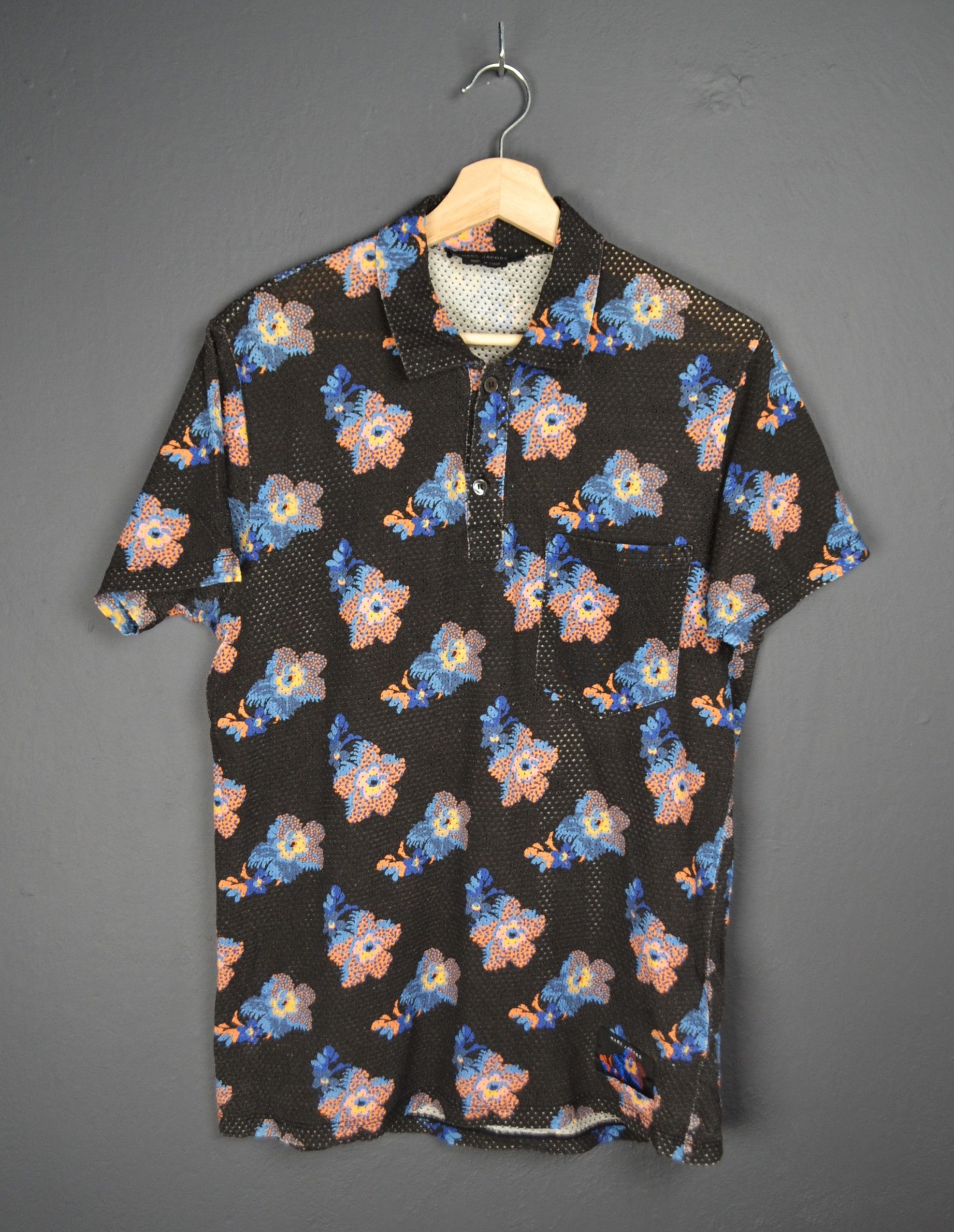 Marc Jacobs 2014 Hawaiian Floral Print Mesh Cotton Polo